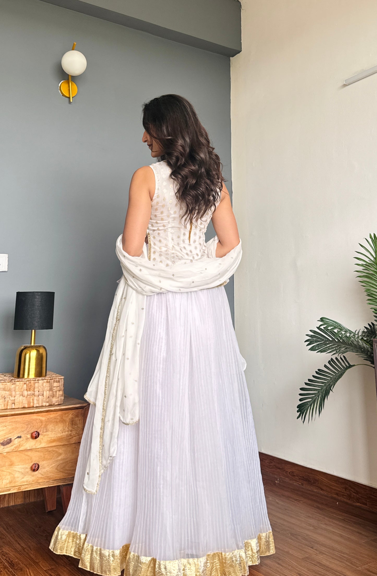 White Coral Gold Embriodery Lehanga choli with Dupatta