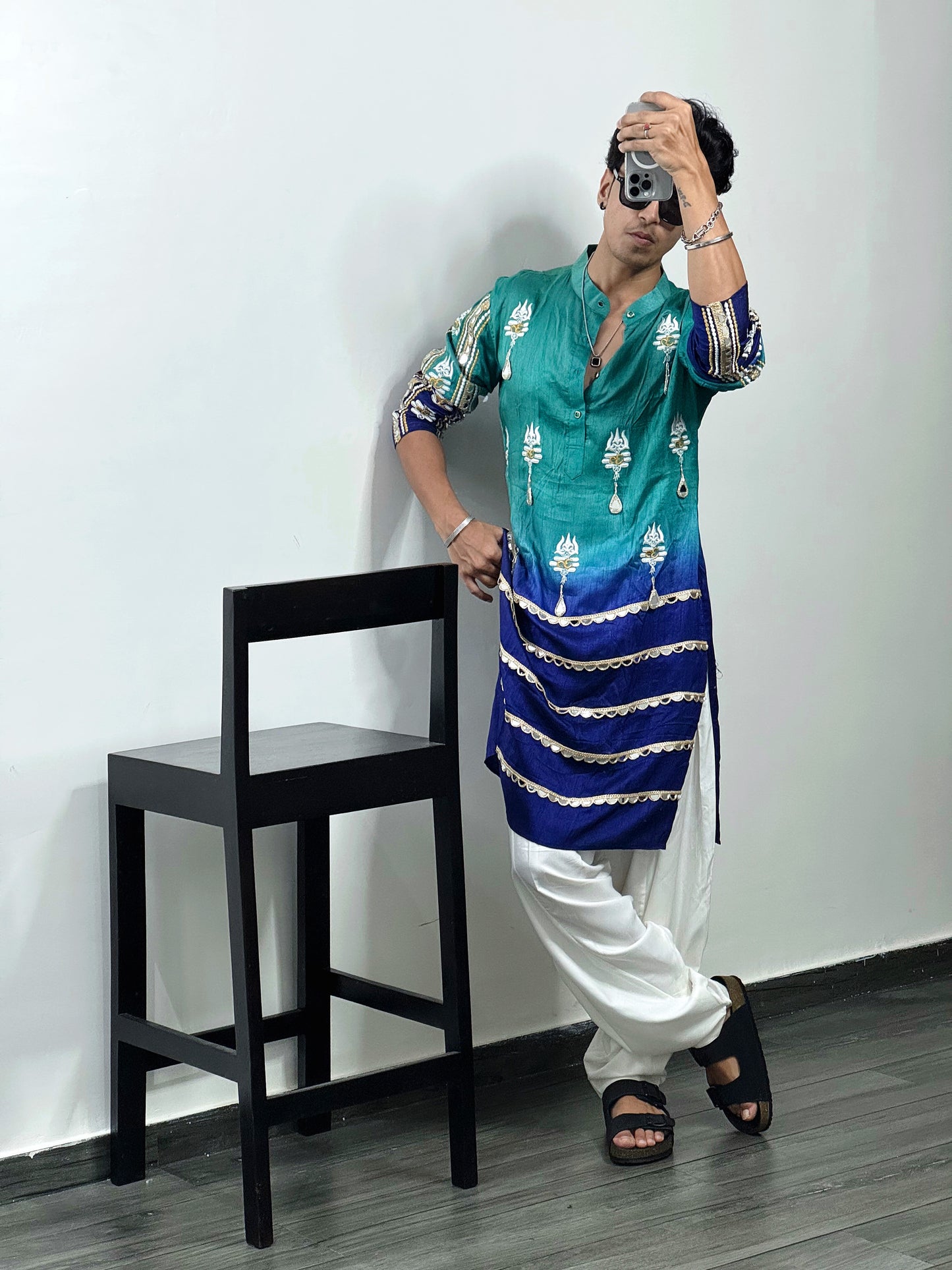 Blue Shaded Om Kurta