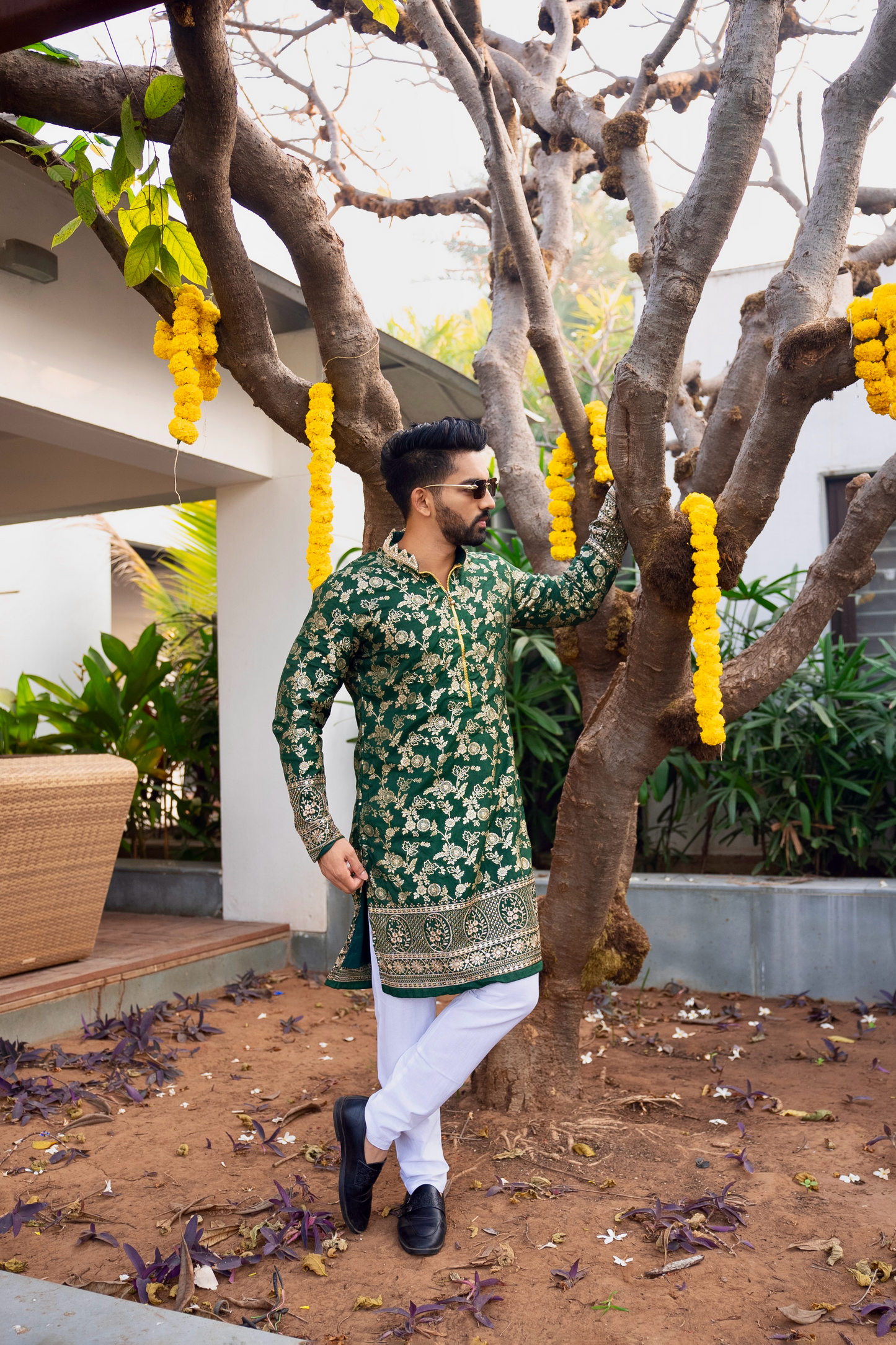 Mens Jashn Floral Embroidered Silk Kurta