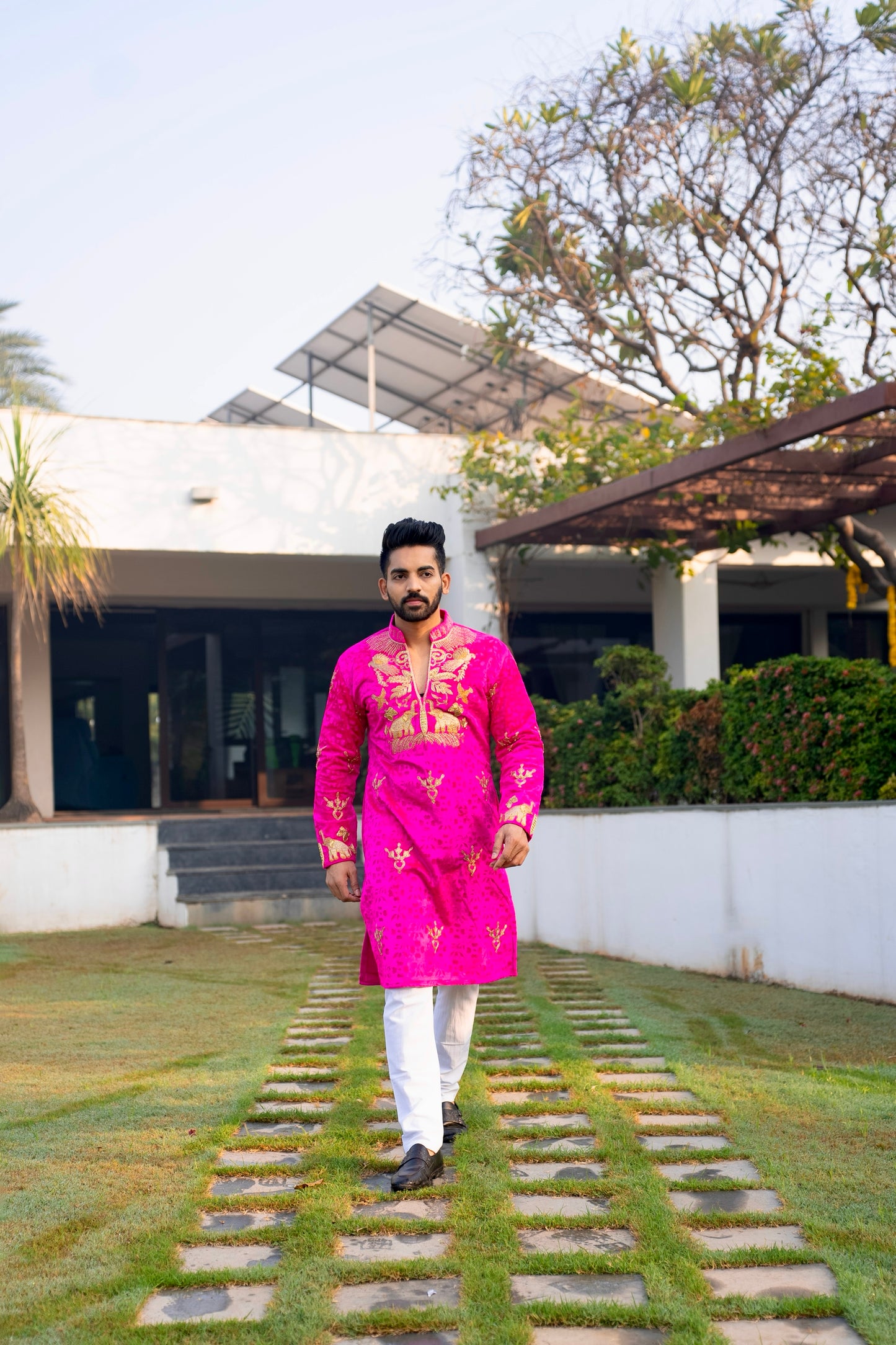 Rani Pink Hathi Ghoda Kurta