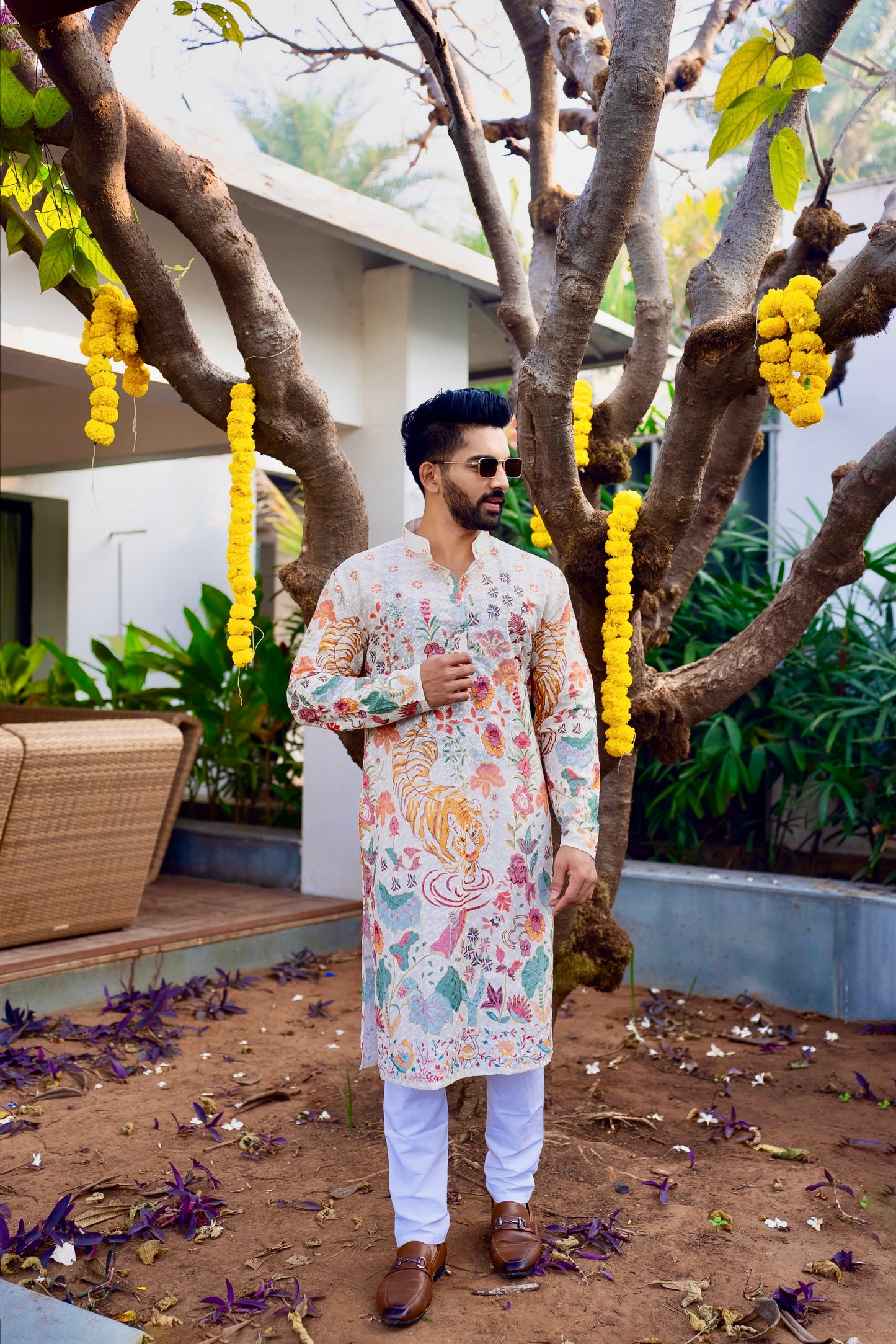 Ivory Mens Nicobar Printed Kurta