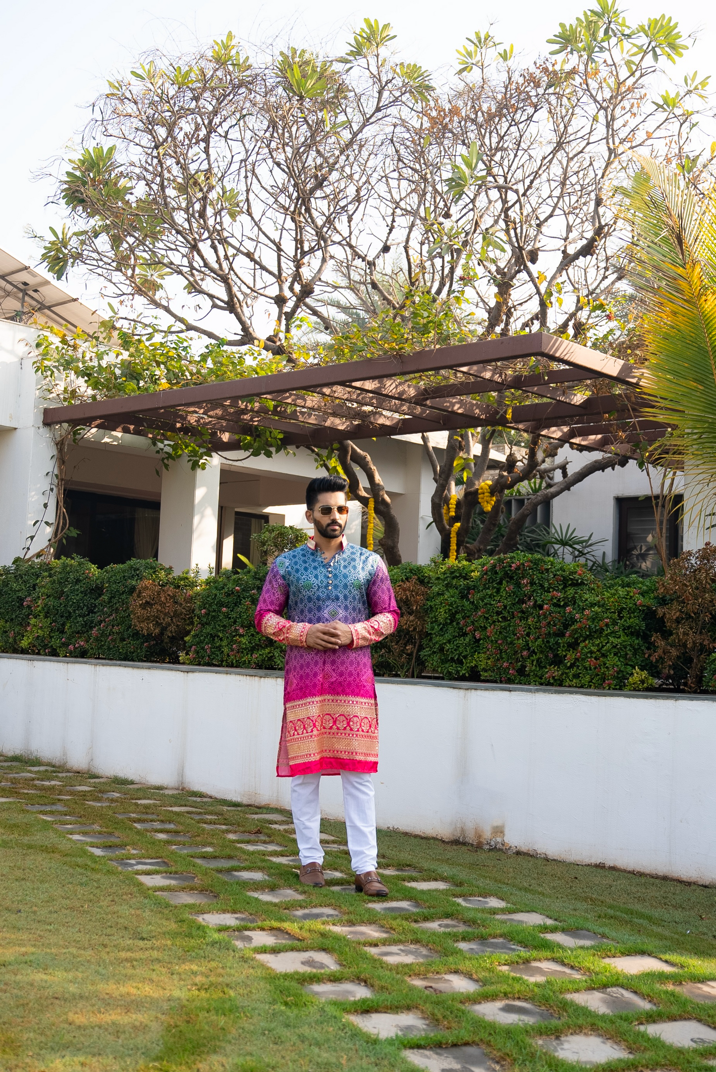 The Prussian Shaded Blue and Pink Kurta