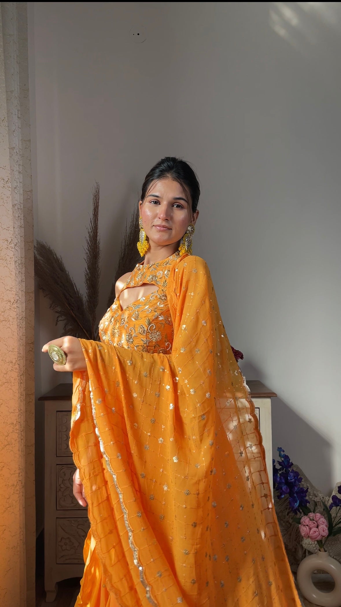 Bright Yellow Embellished Georgette Lehenga