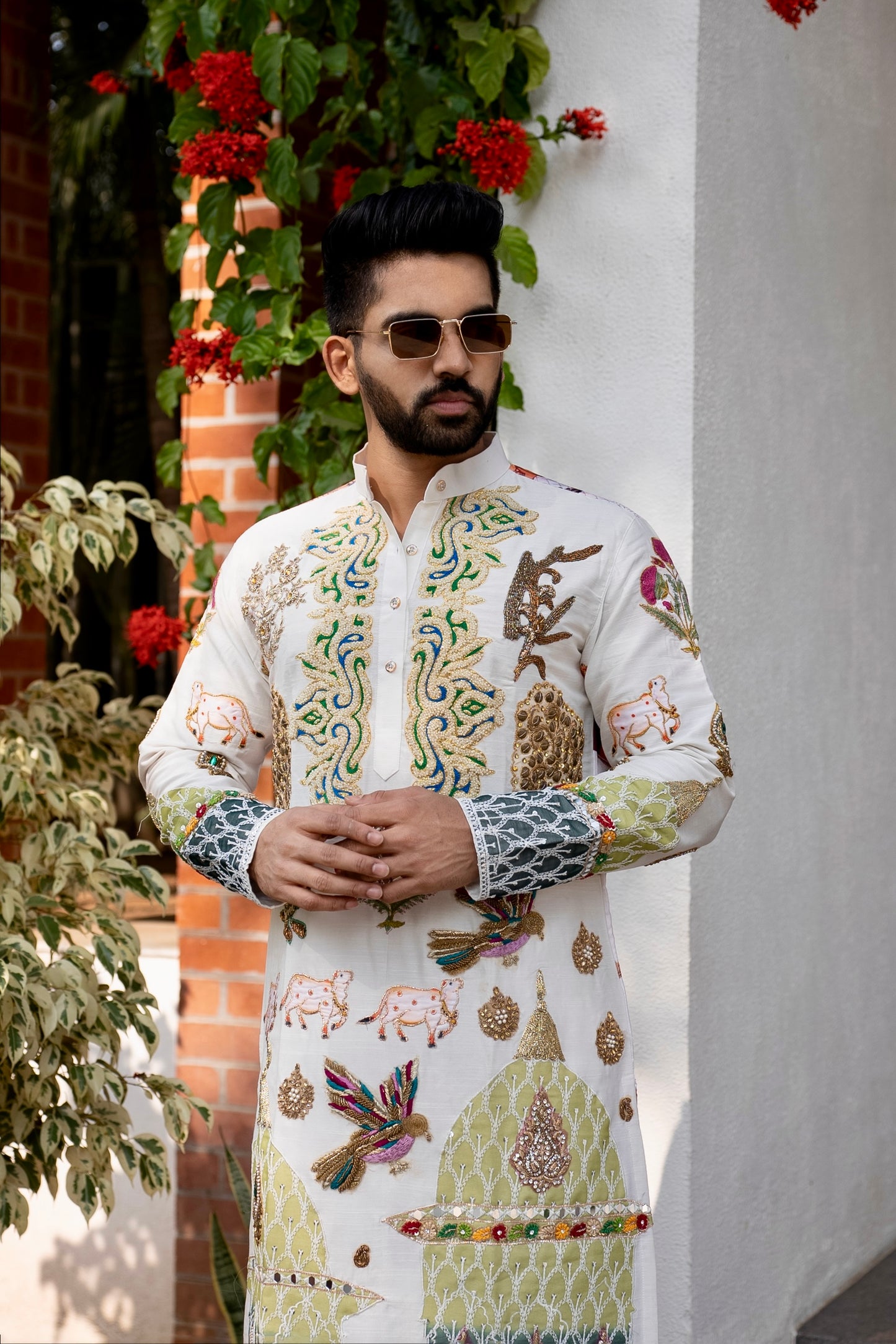 White salt cream multicolour embrioder kurta