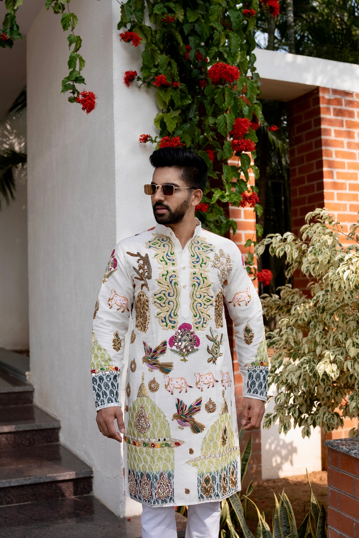 White salt cream multicolour embrioder kurta