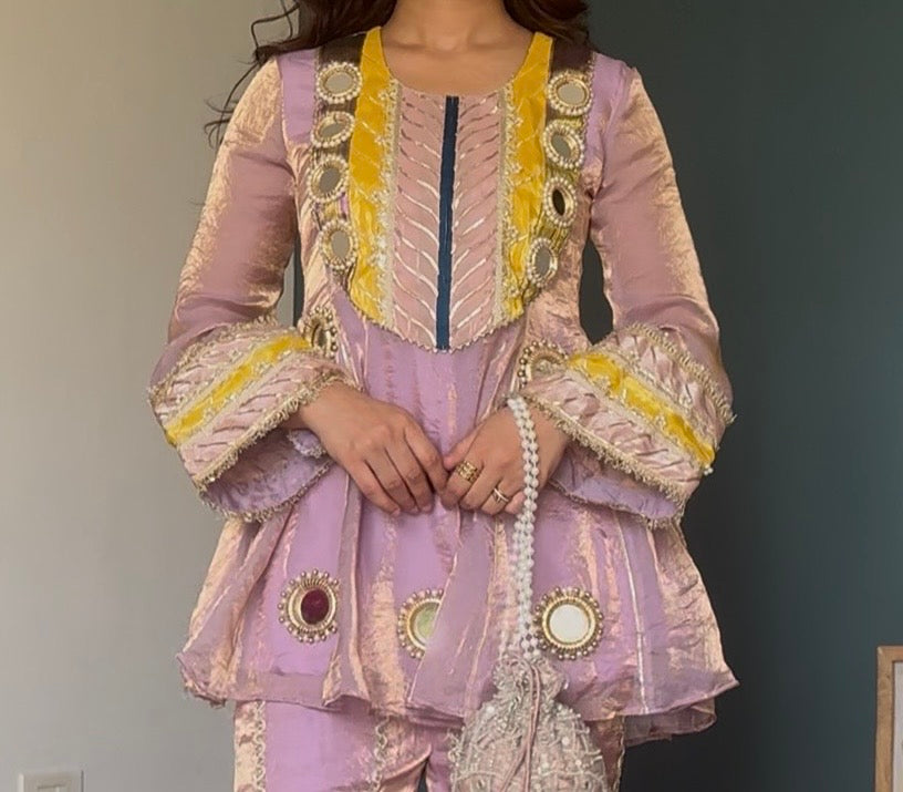 Lavender Noor Peplum & Flared Pants Set