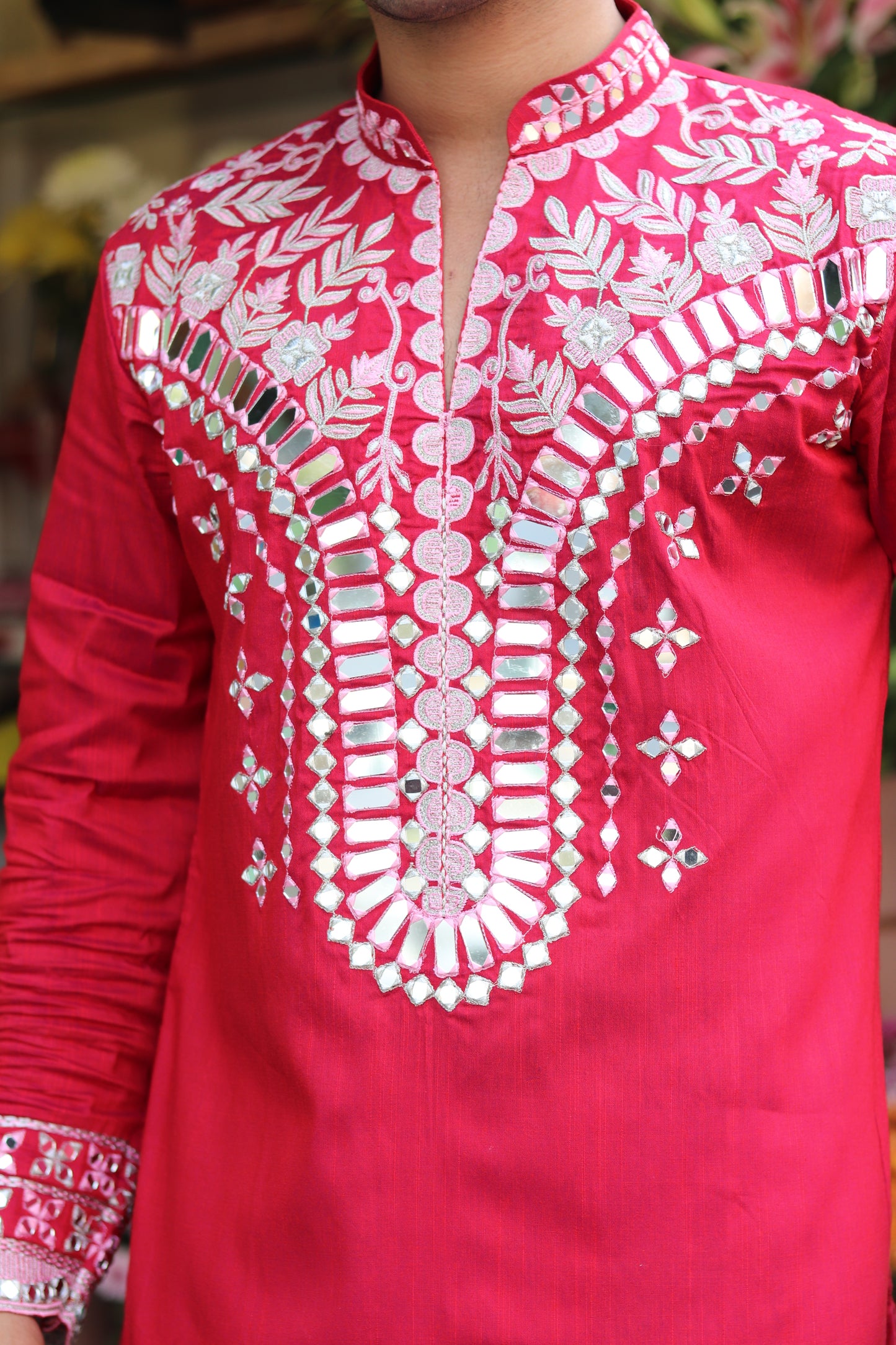 Scarlet Red Mirror Kurta