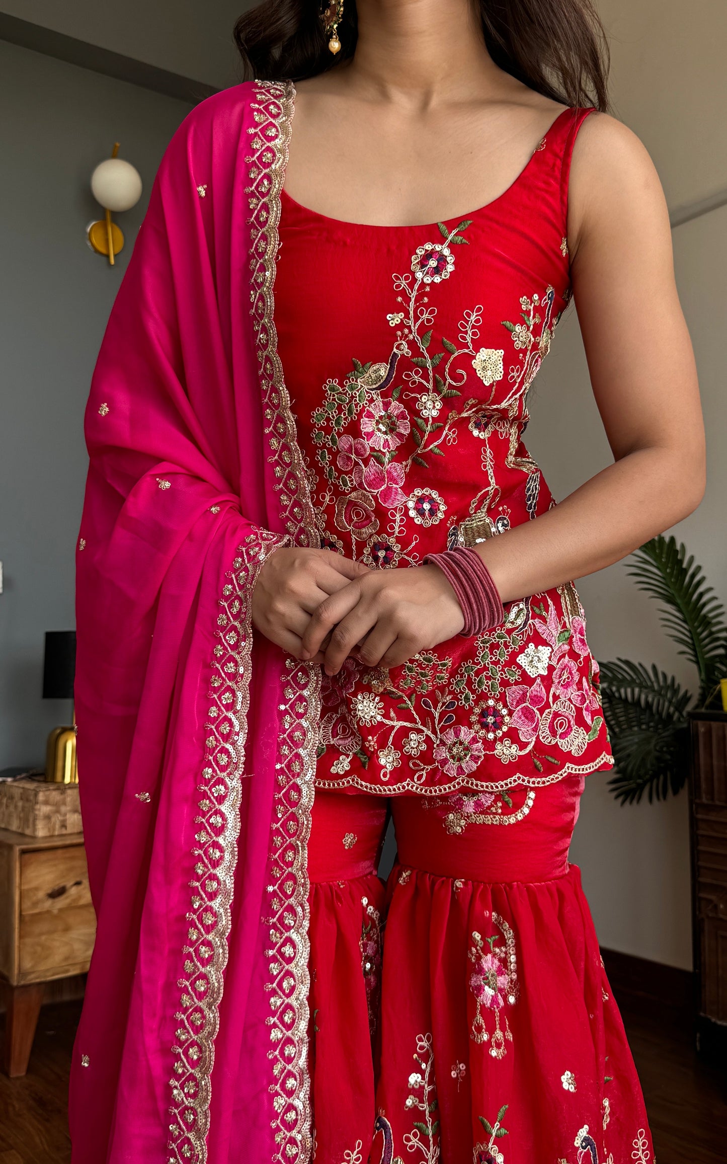Red Peacock Sharara Kurta
