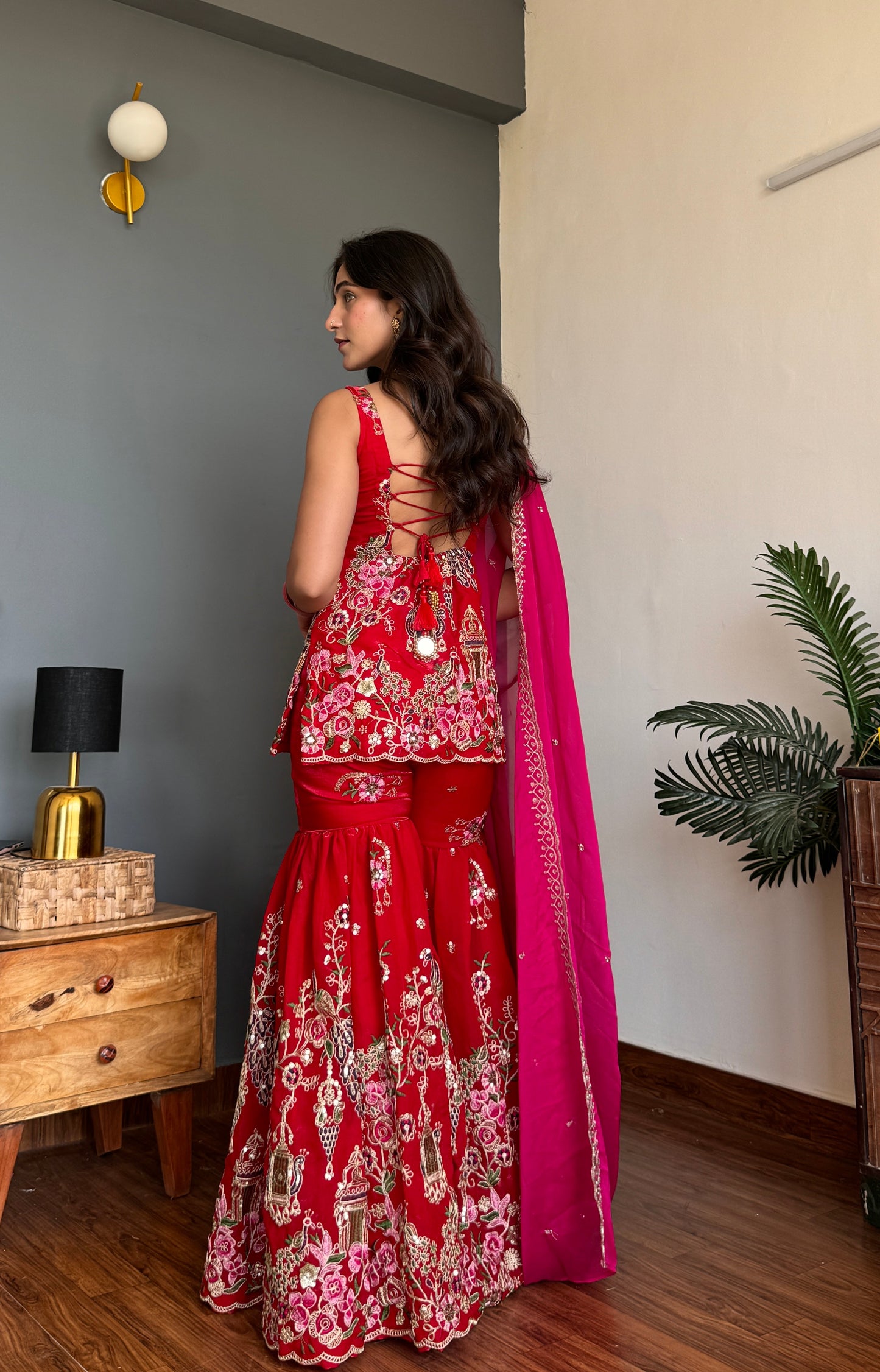 Red Peacock Sharara Kurta