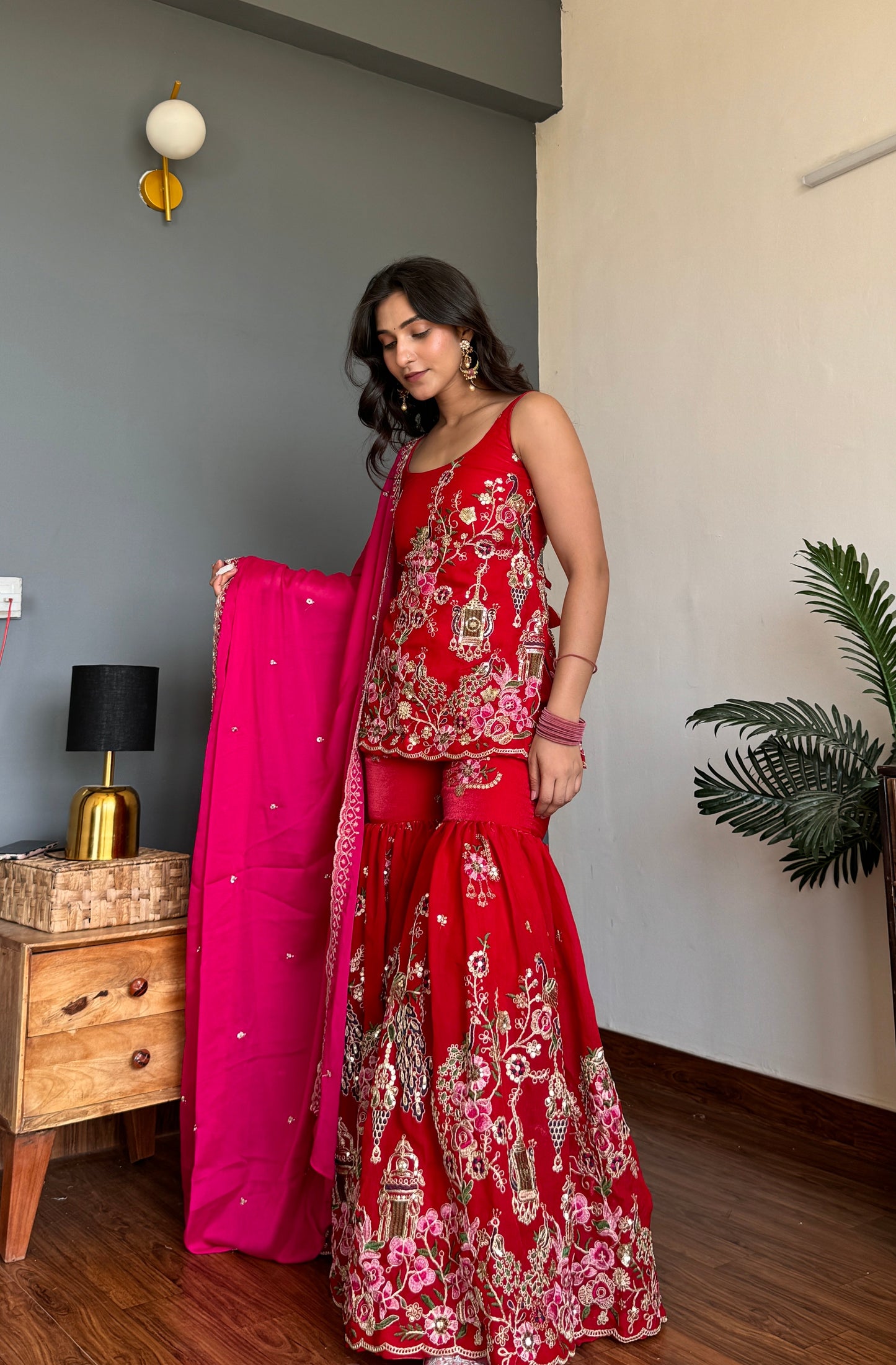 Red Peacock Sharara Kurta