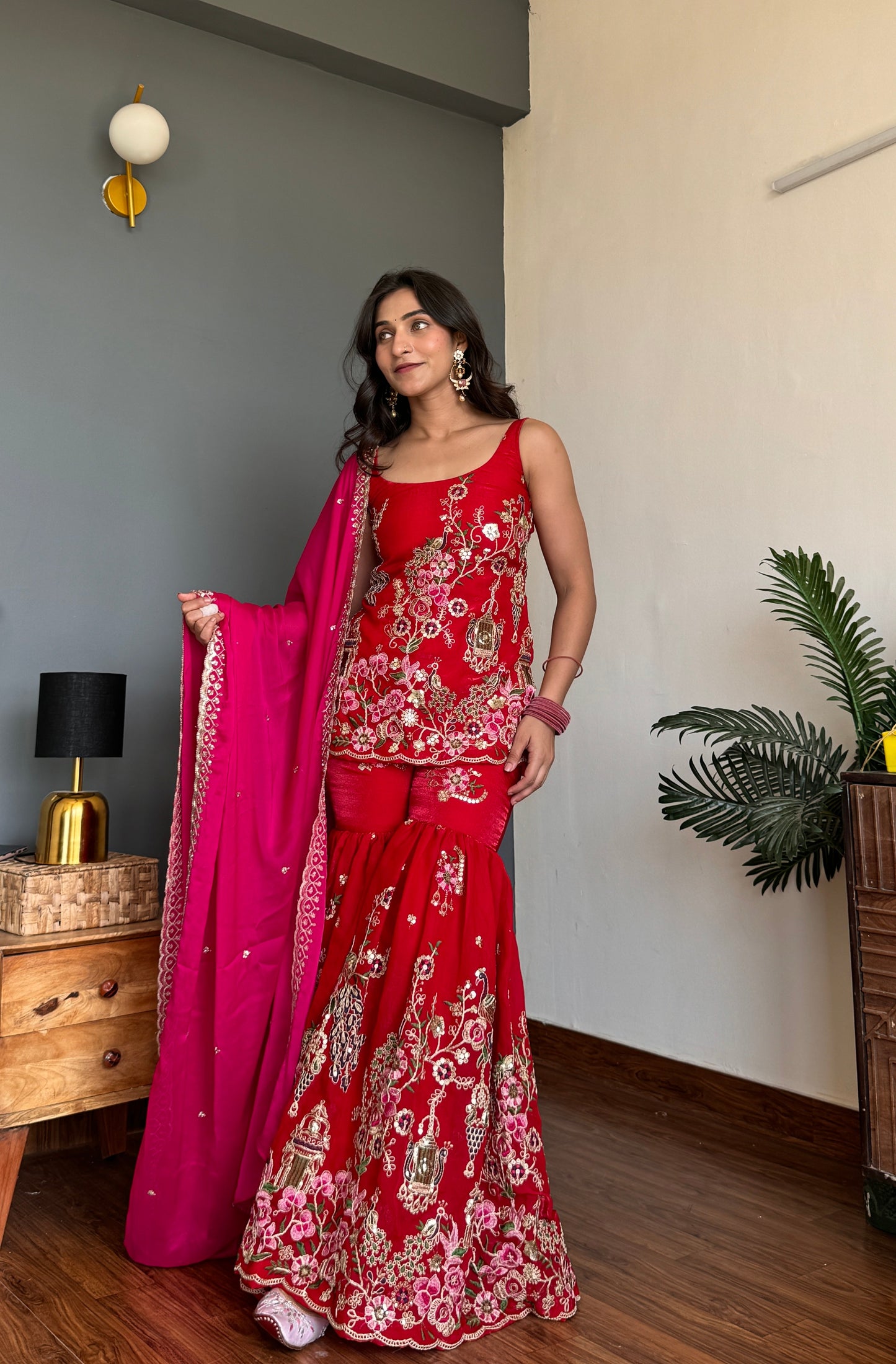 Red Peacock Sharara Kurta