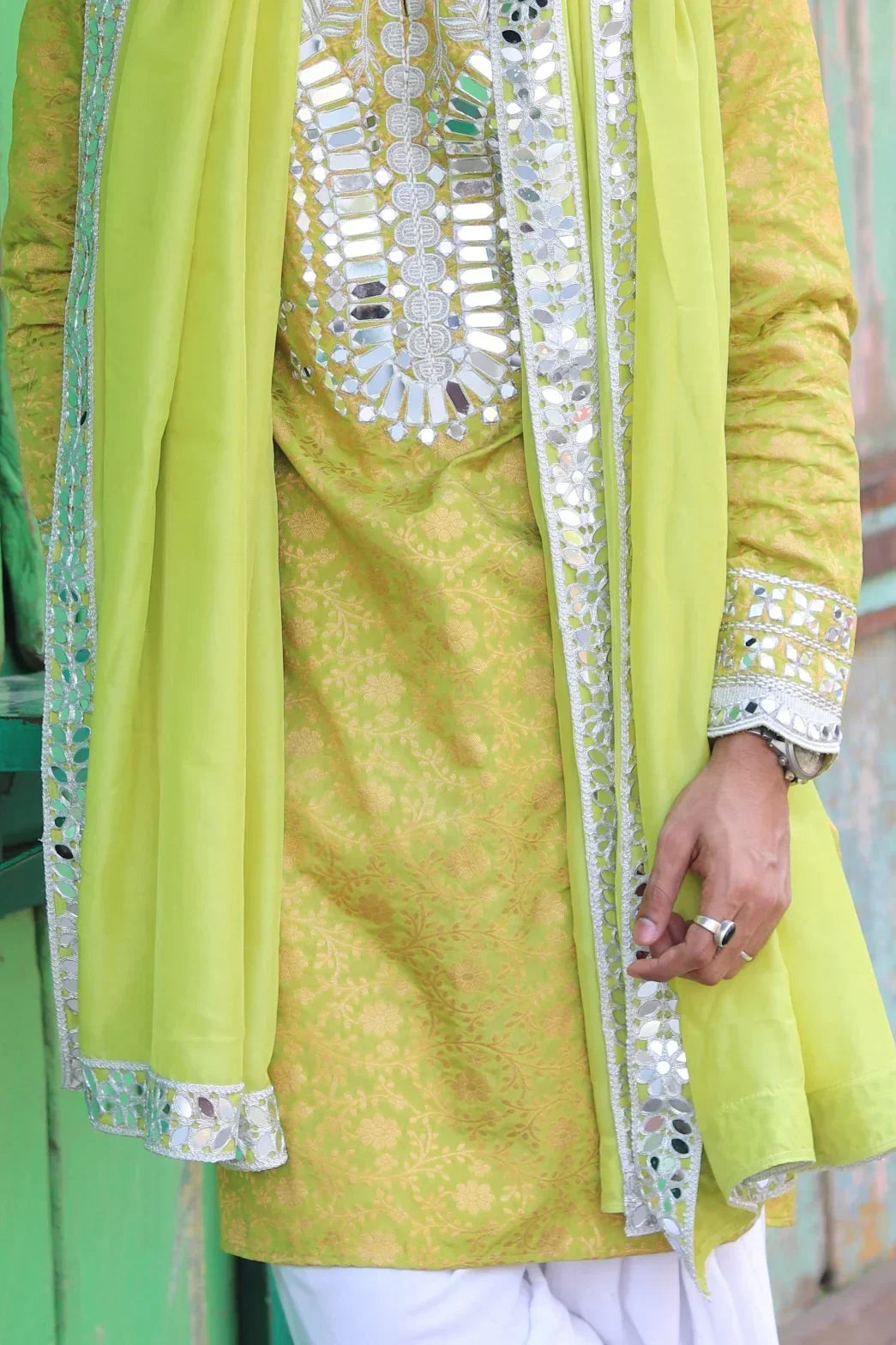 Buy Green Sunflower Mirror Kurta with Dupatta