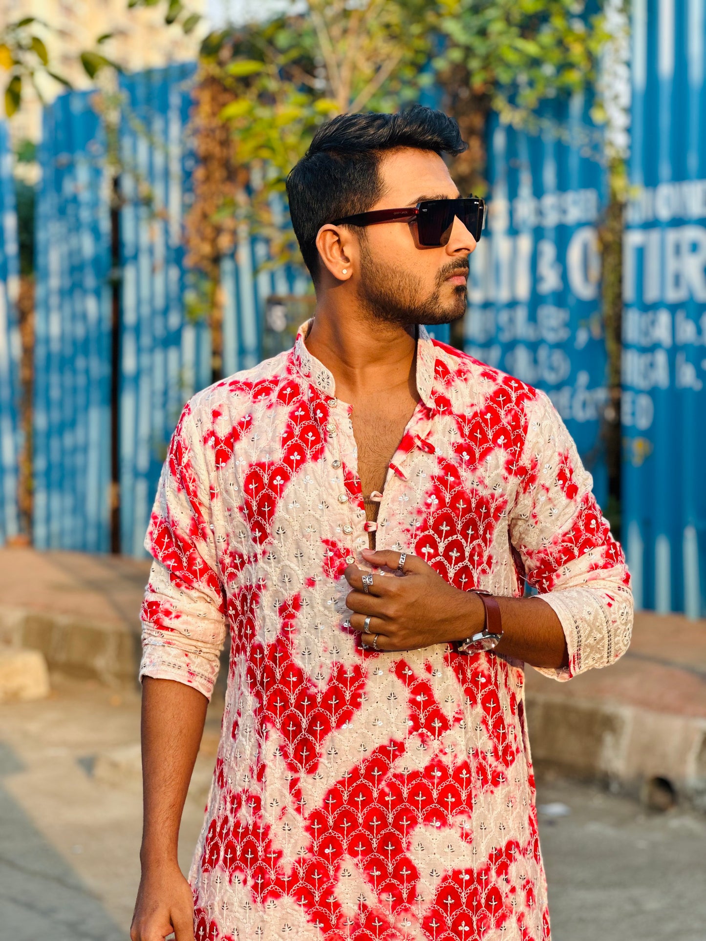 Vibrant Laal Shibori Rayon Kurta