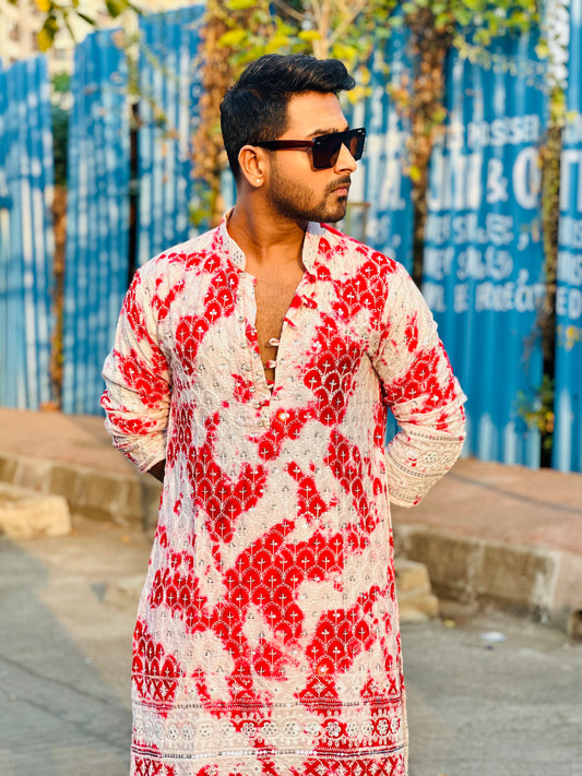 Vibrant Laal Shibori Rayon Kurta