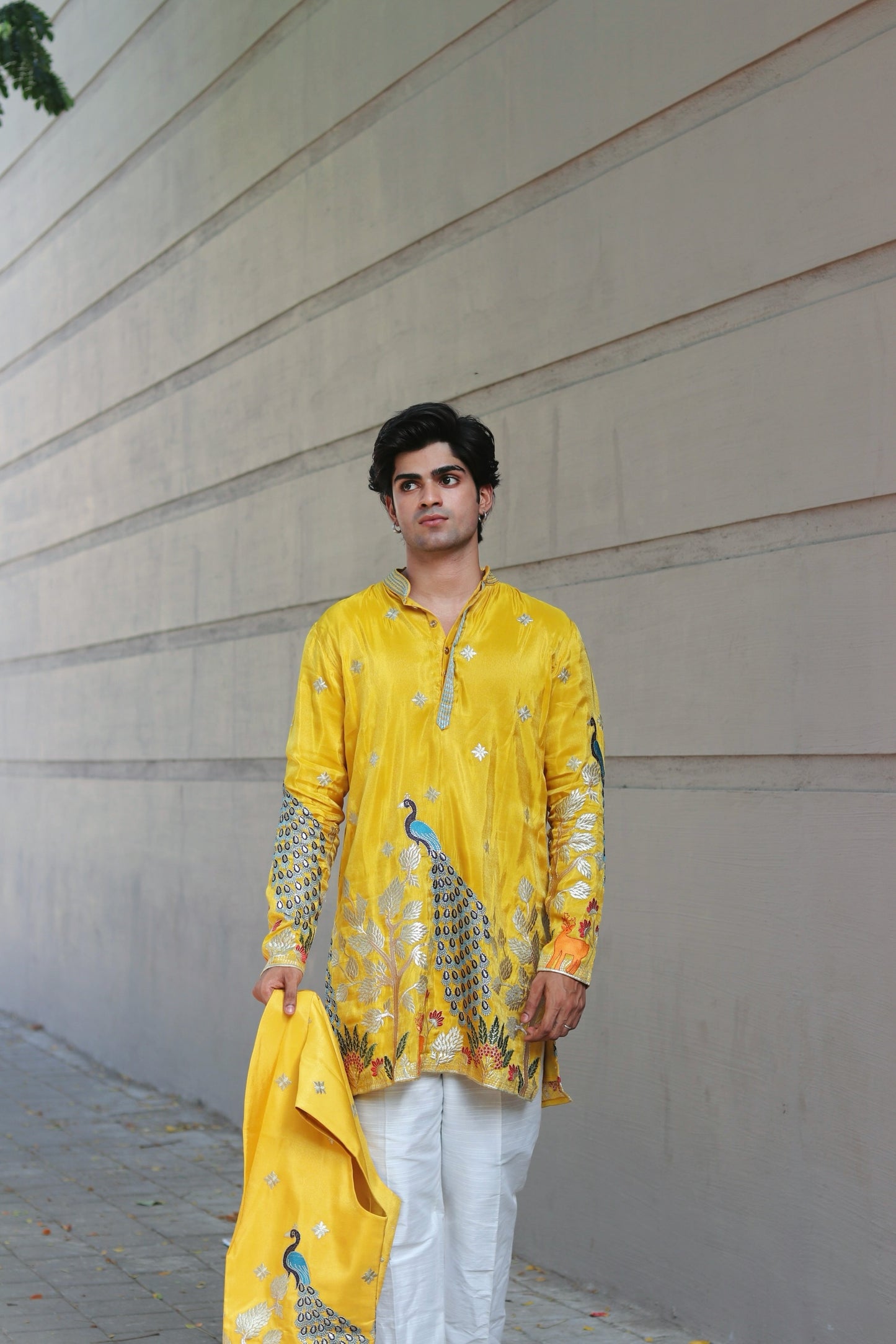 Yellow Rangeela Mor Kurta With Koti