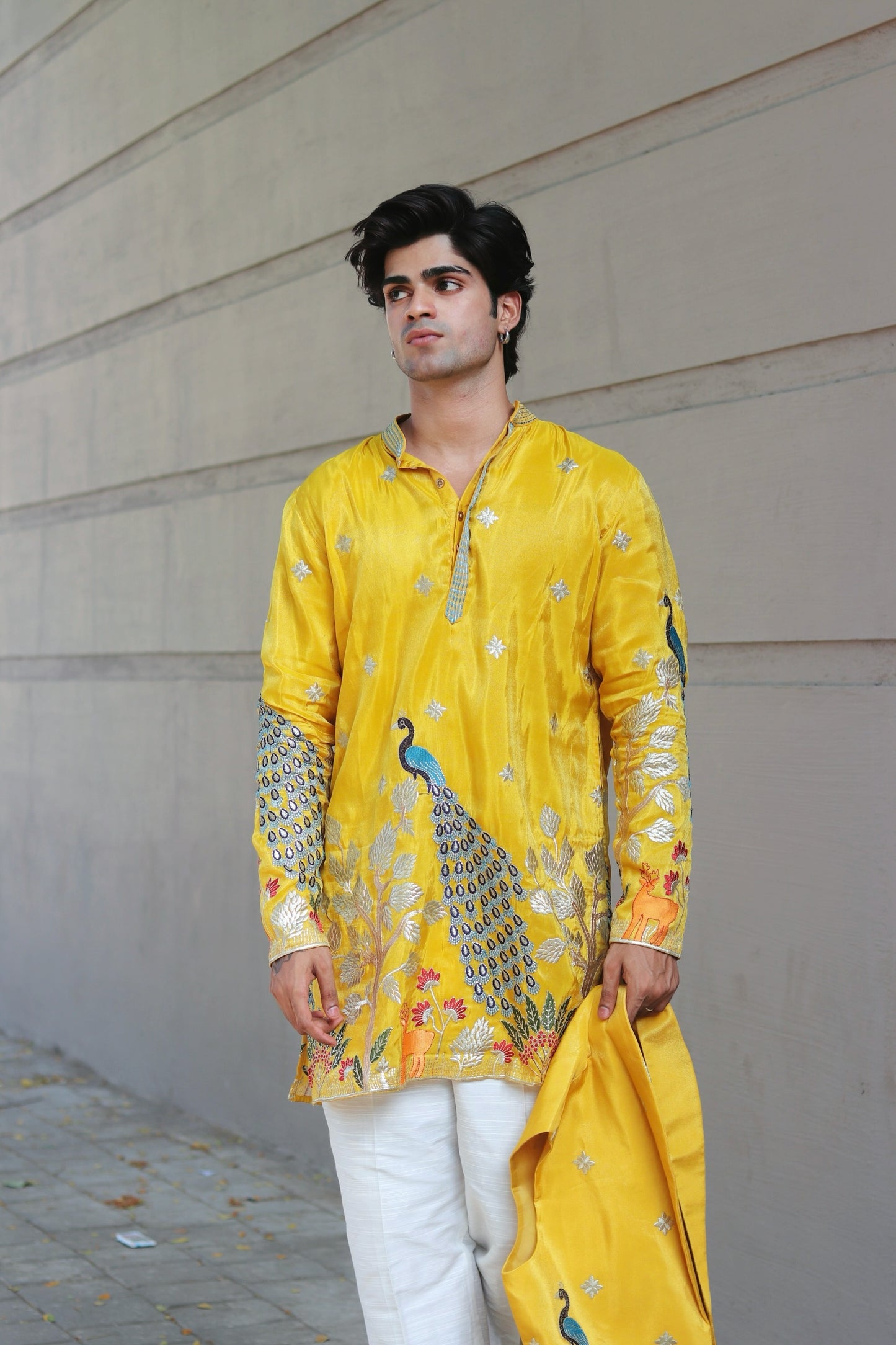 Yellow Rangeela Mor Kurta With Koti