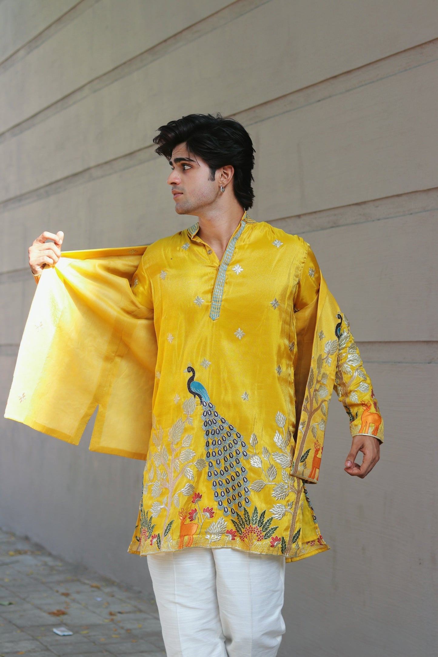 Yellow Rangeela Mor Kurta With Koti