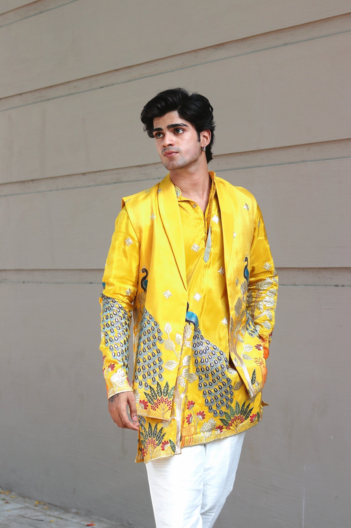 Yellow Rangeela Mor Kurta With Koti