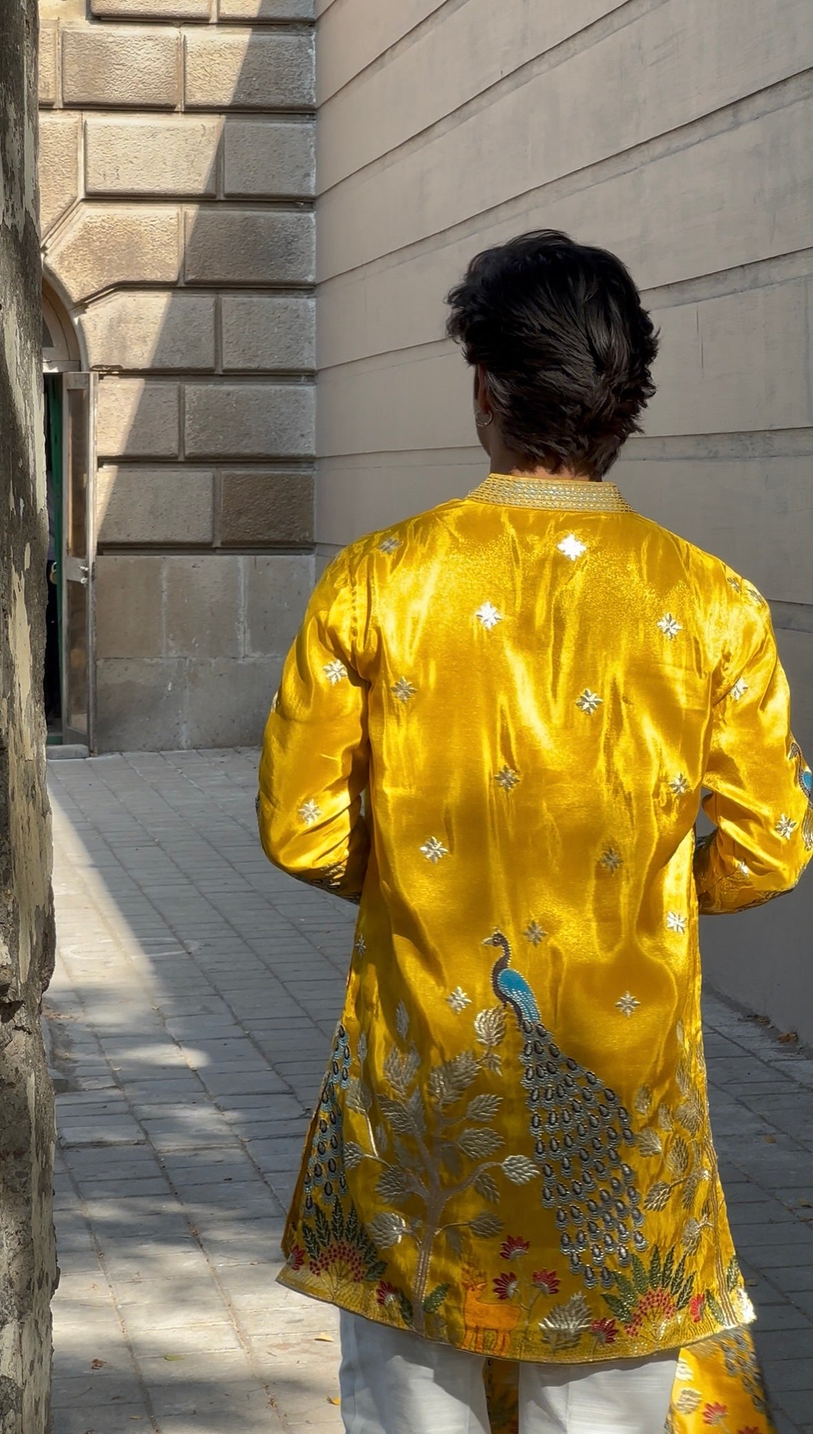 Yellow Rangeela Mor Kurta With Koti