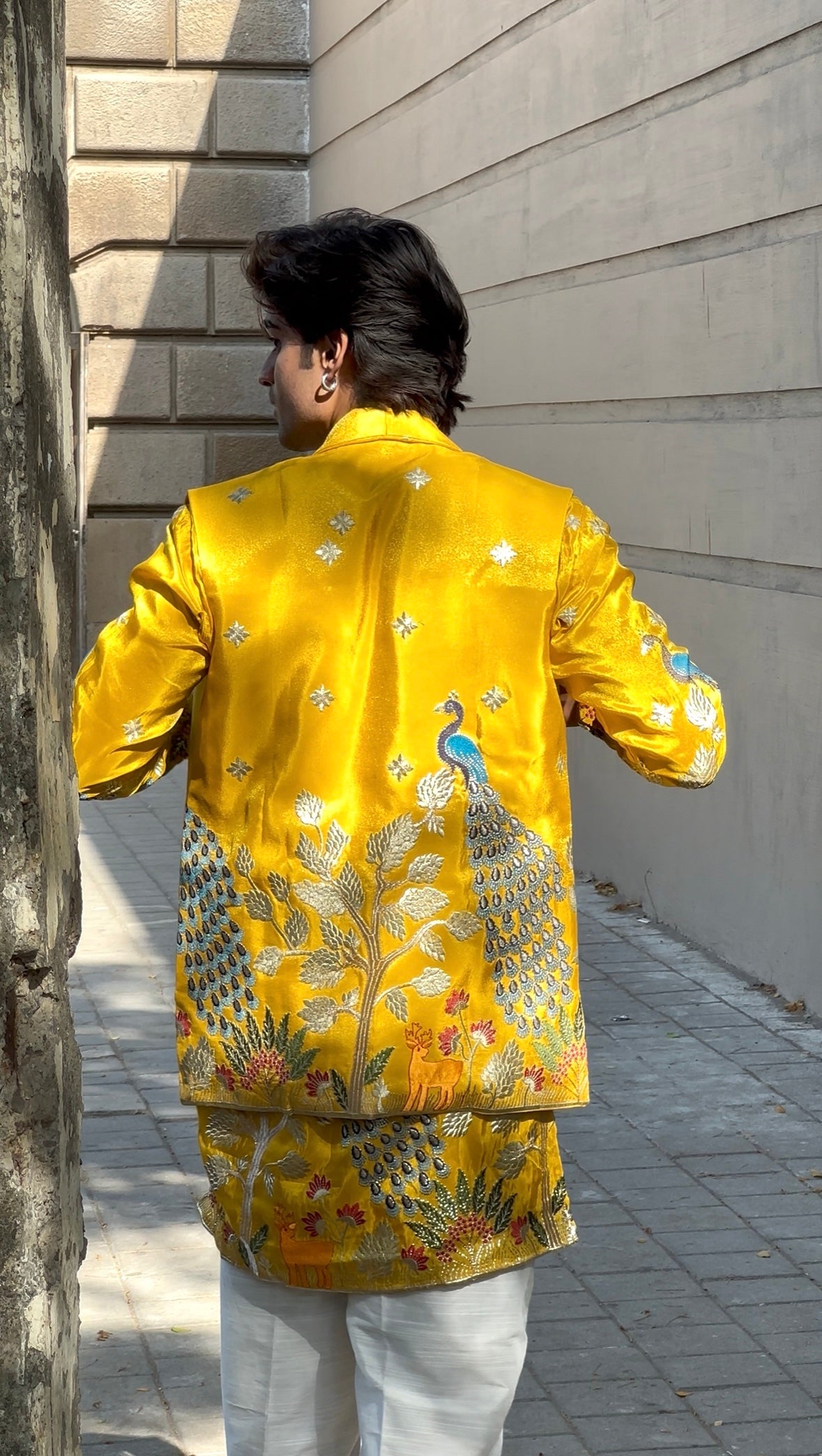 Yellow Rangeela Mor Kurta With Koti