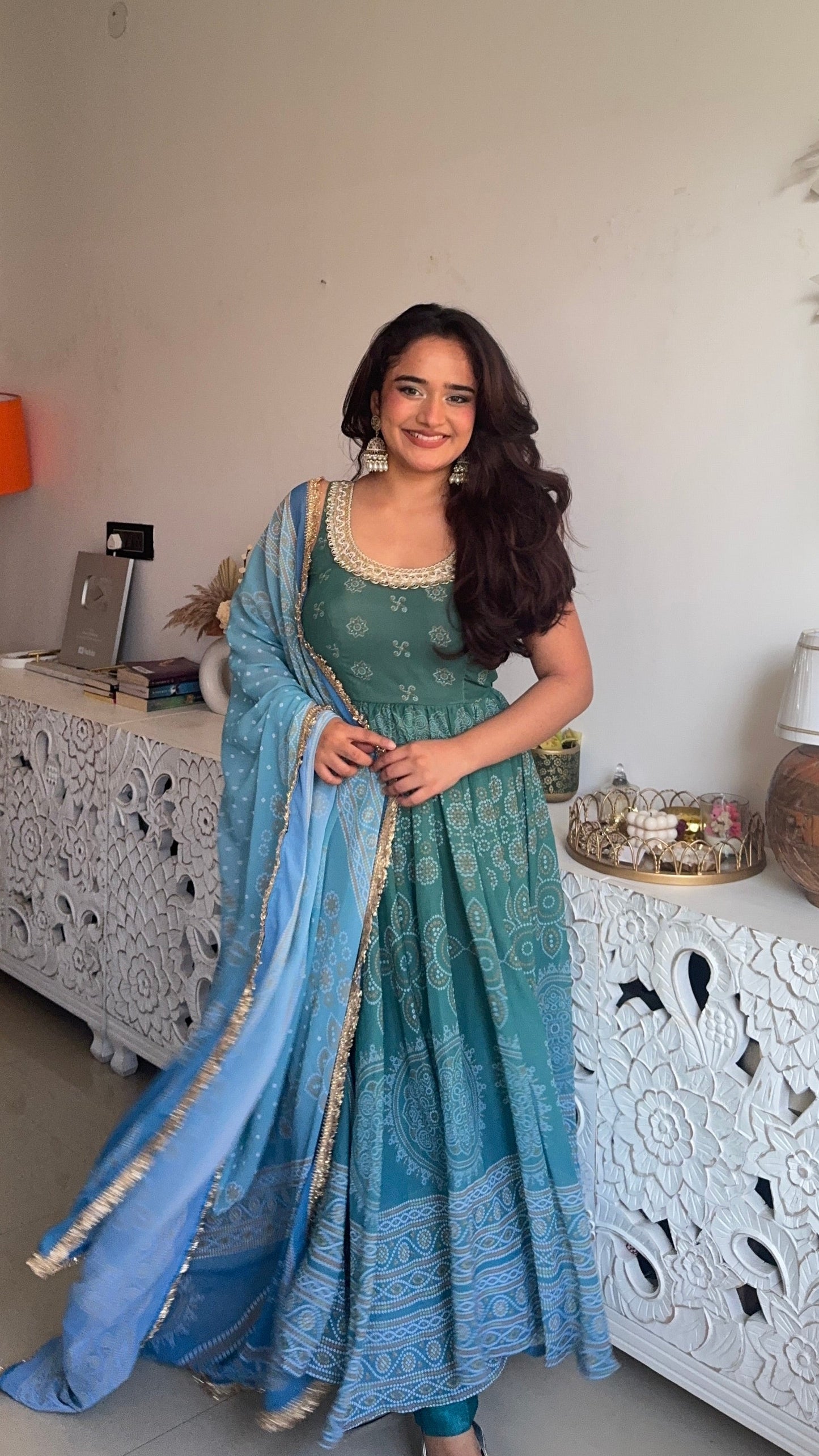 Neelaya Green Printed Anarkali Set
