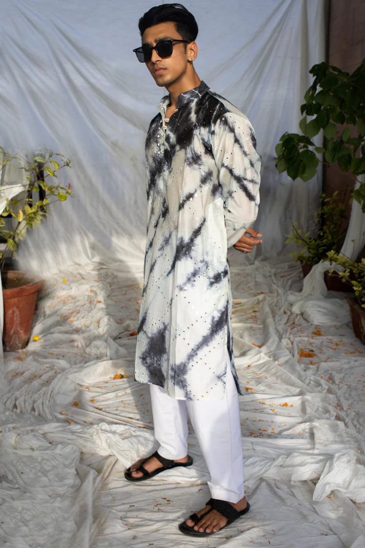 Phoenix Gray Mirror-Embroidered Chanderi Silk Kurta
