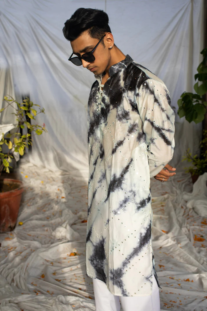 Phoenix Gray Mirror-Embroidered Chanderi Silk Kurta