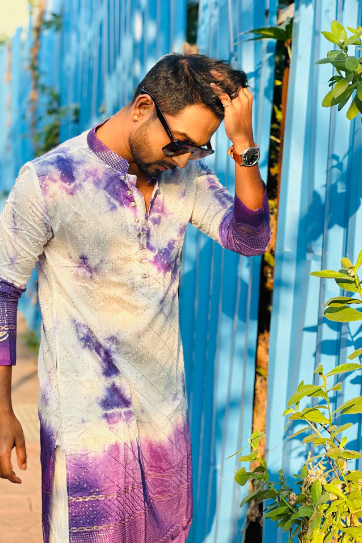 Regal Purple Tie & Dye Embroidered Kurta