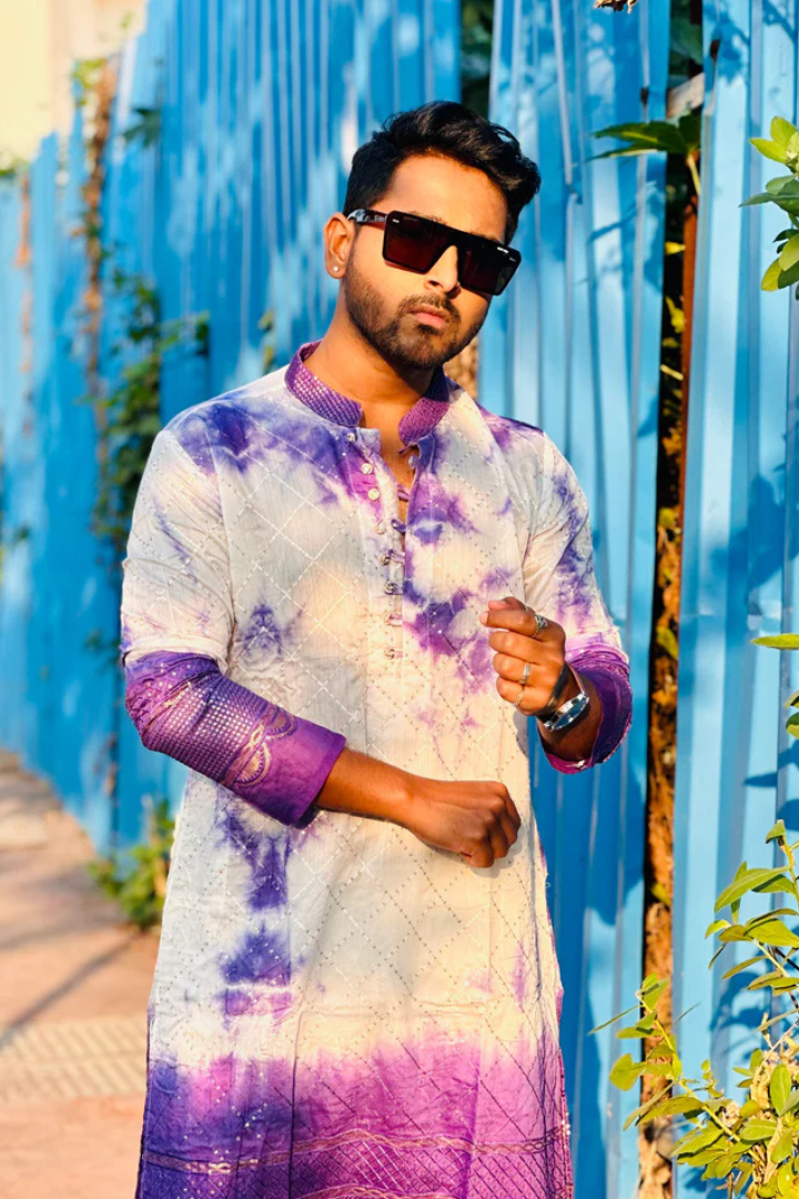 Regal Purple Tie & Dye Embroidered Kurta