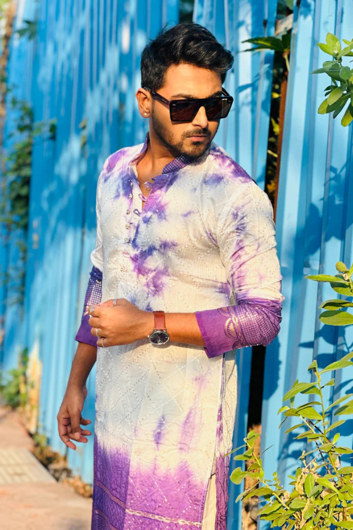 Regal Purple Tie & Dye Embroidered Kurta