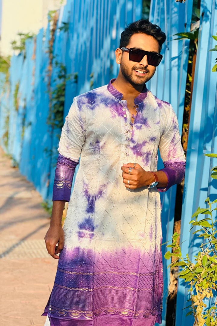 Regal Purple Tie & Dye Embroidered Kurta