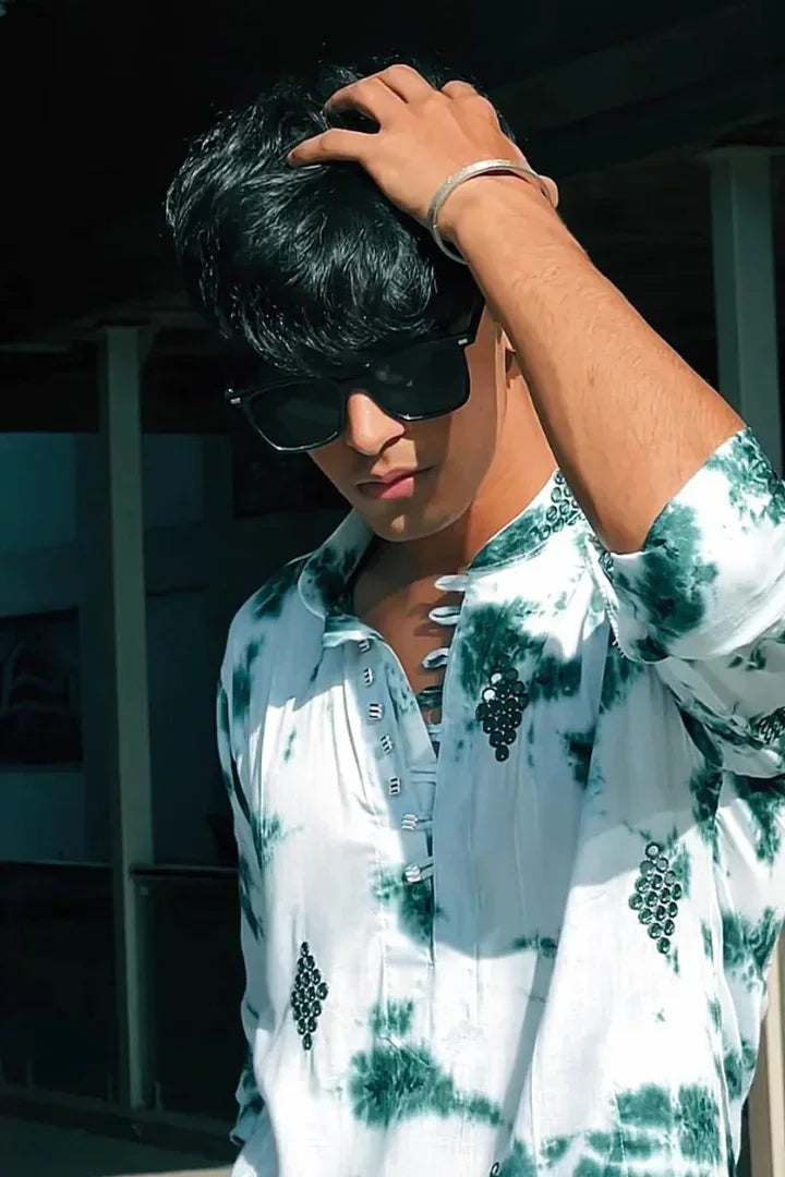 Buy Green Rayon Batik Mirror Kurta