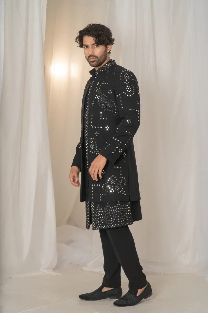 Buy Black Indo Western Mirror Work