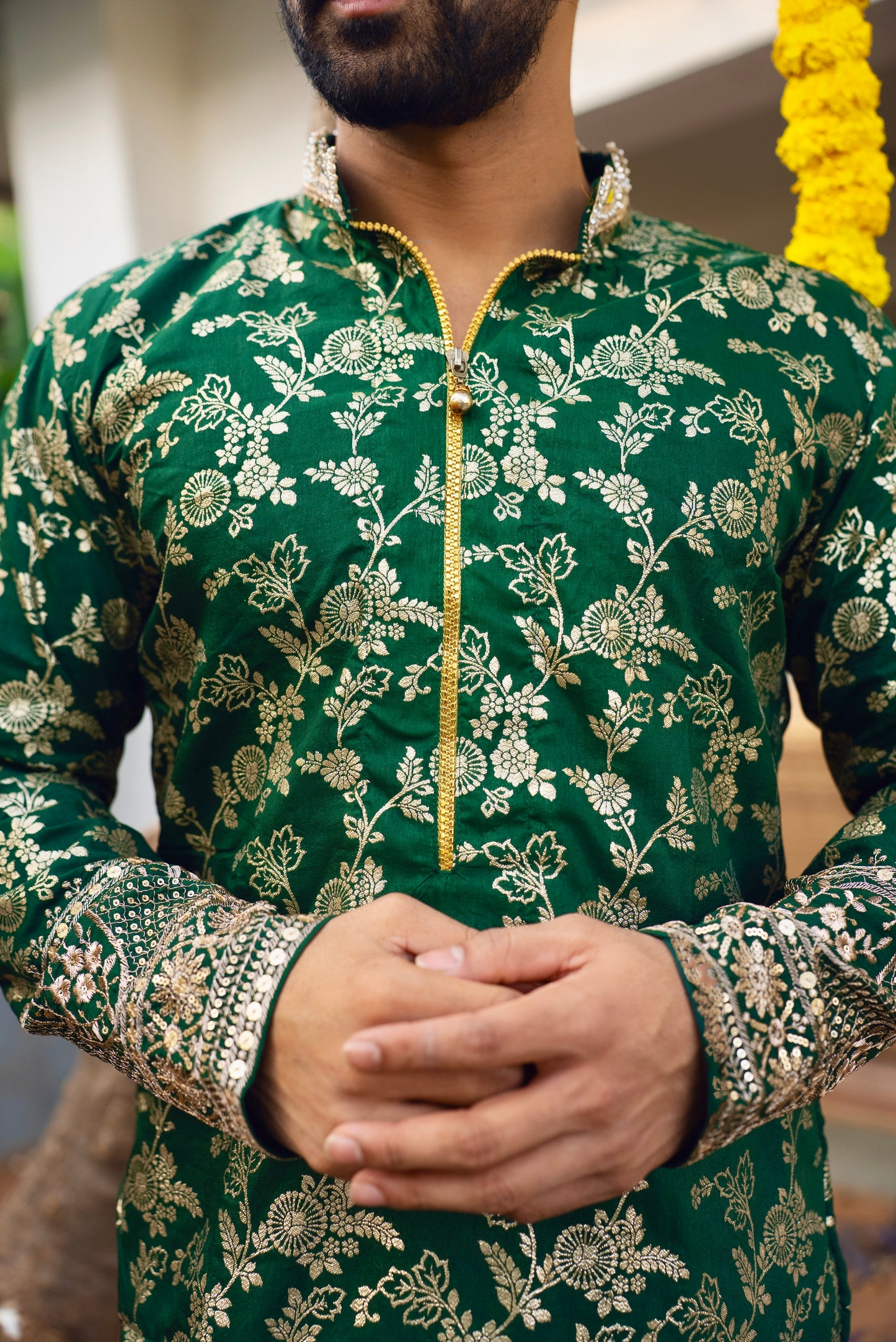 Mens Jashn Floral Embroidered Silk Kurta