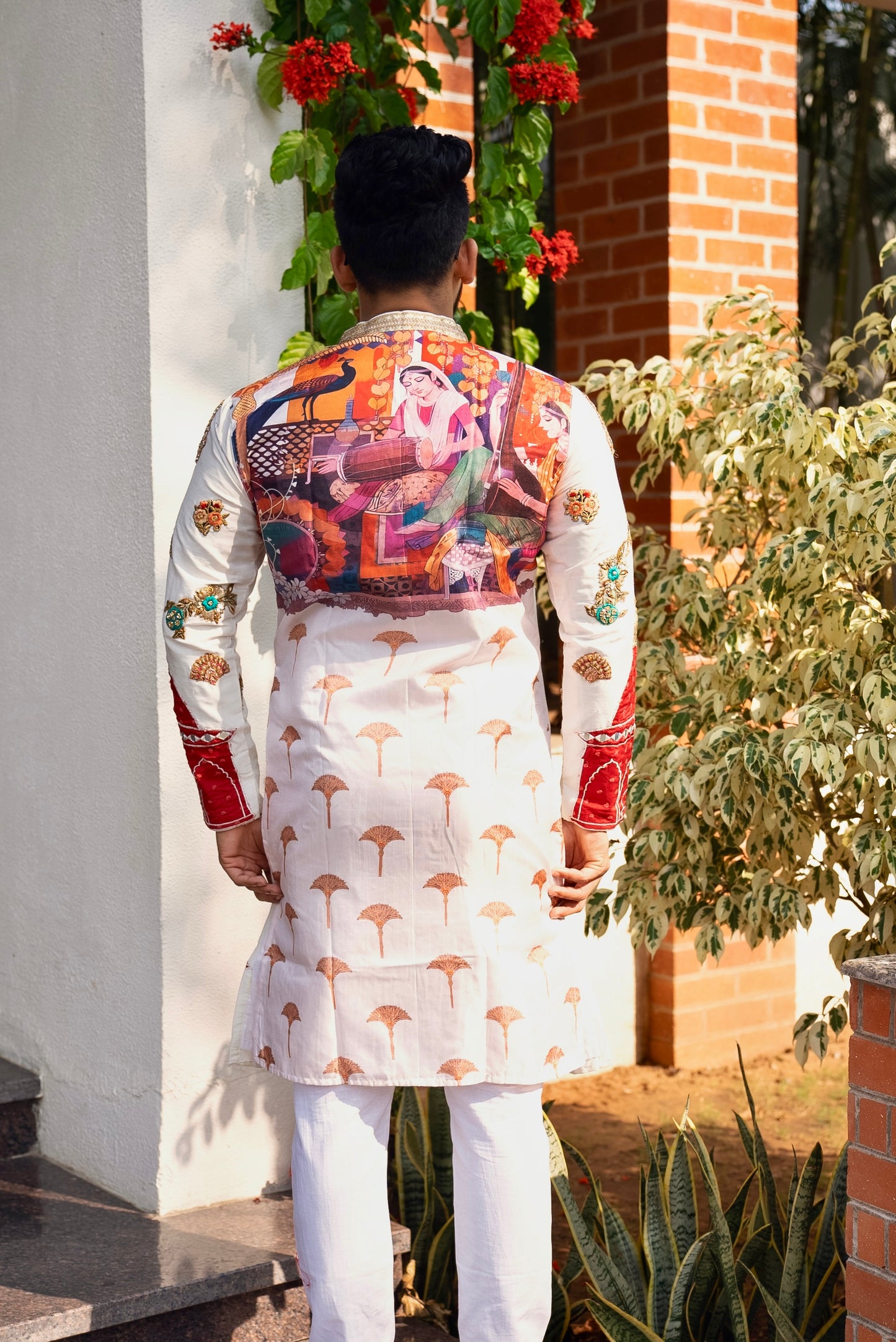 White spandex Multicolour embriodery Kurta