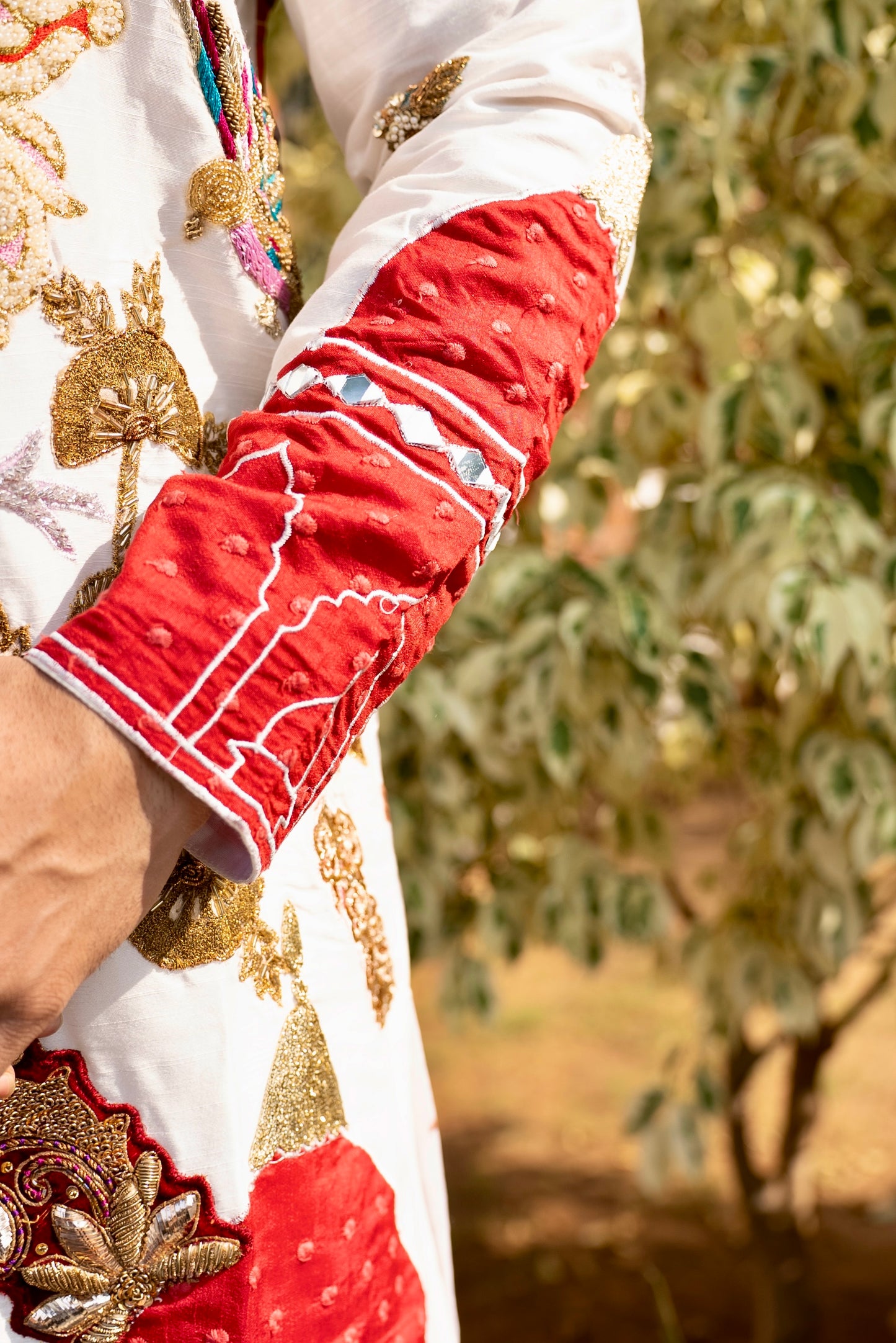 White spandex Multicolour embriodery Kurta