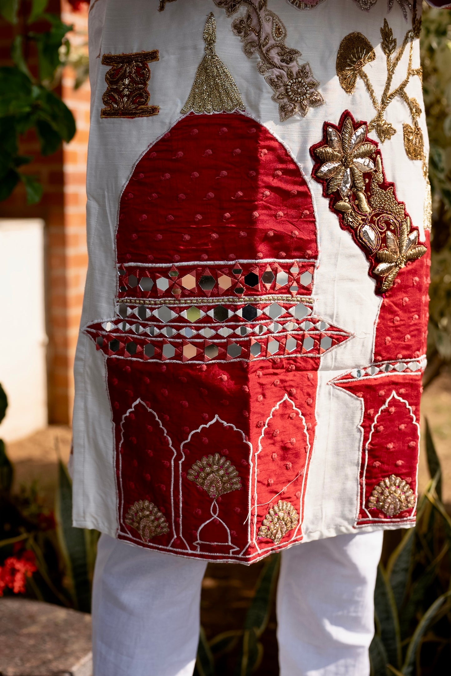 White spandex Multicolour embriodery Kurta