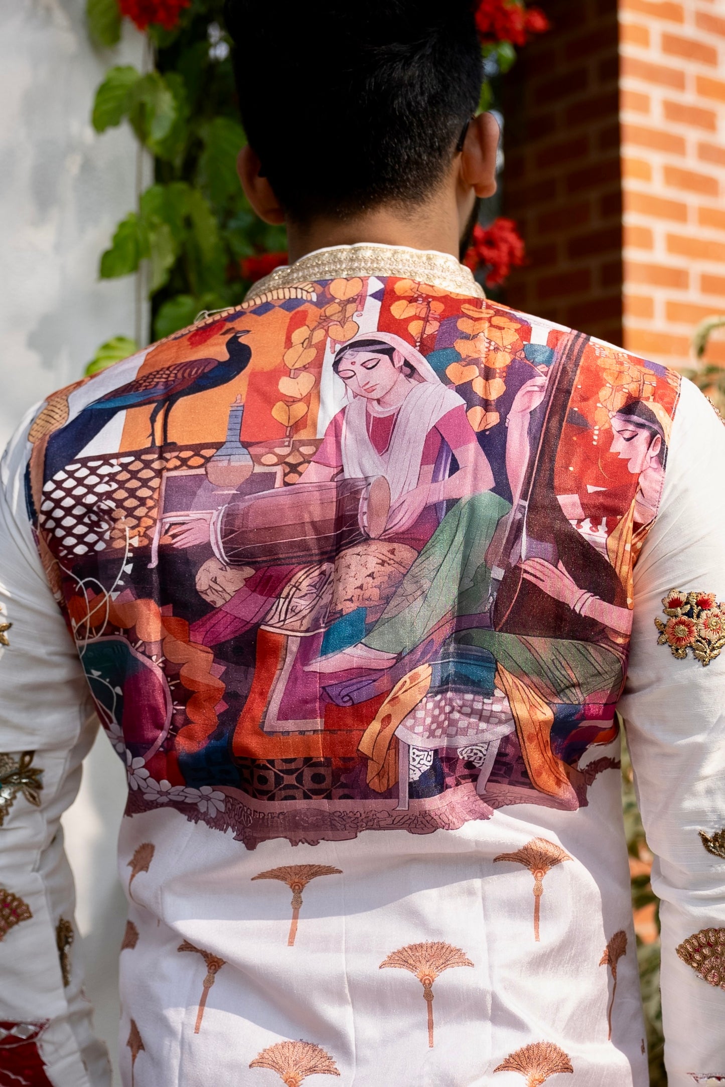 White spandex Multicolour embriodery Kurta