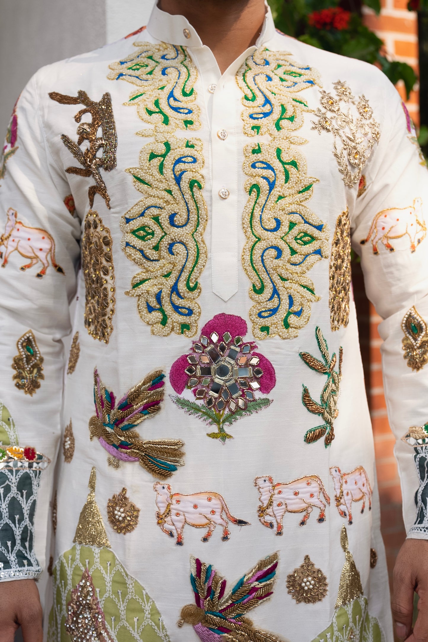 White salt cream multicolour embrioder kurta