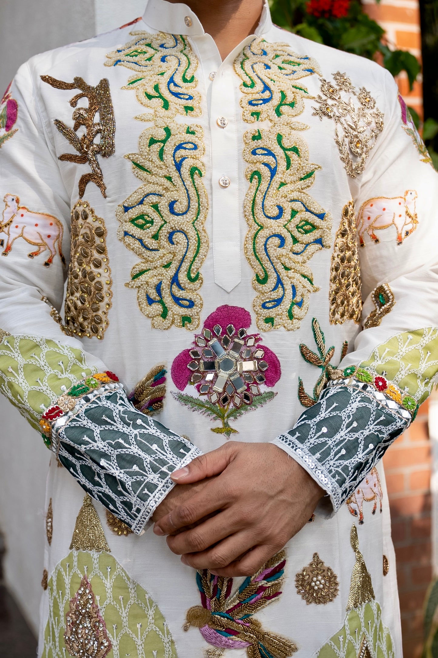 White salt cream multicolour embrioder kurta