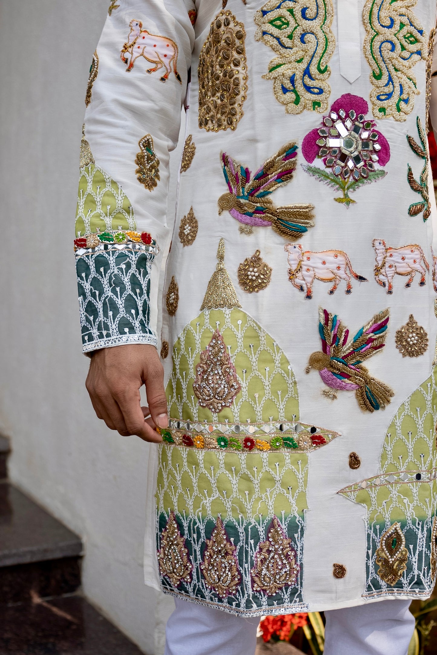 White salt cream multicolour embrioder kurta