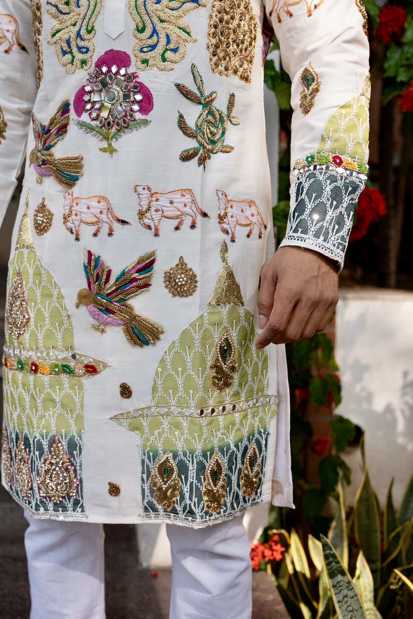 White salt cream multicolour embrioder kurta