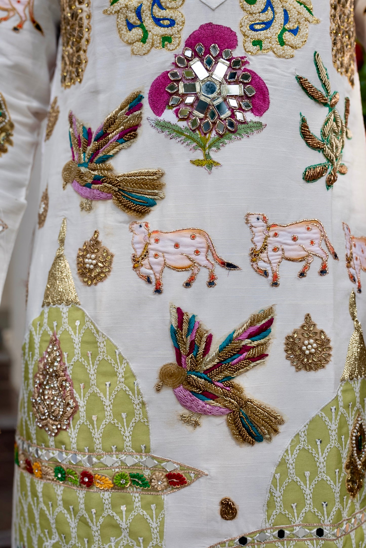 White salt cream multicolour embrioder kurta