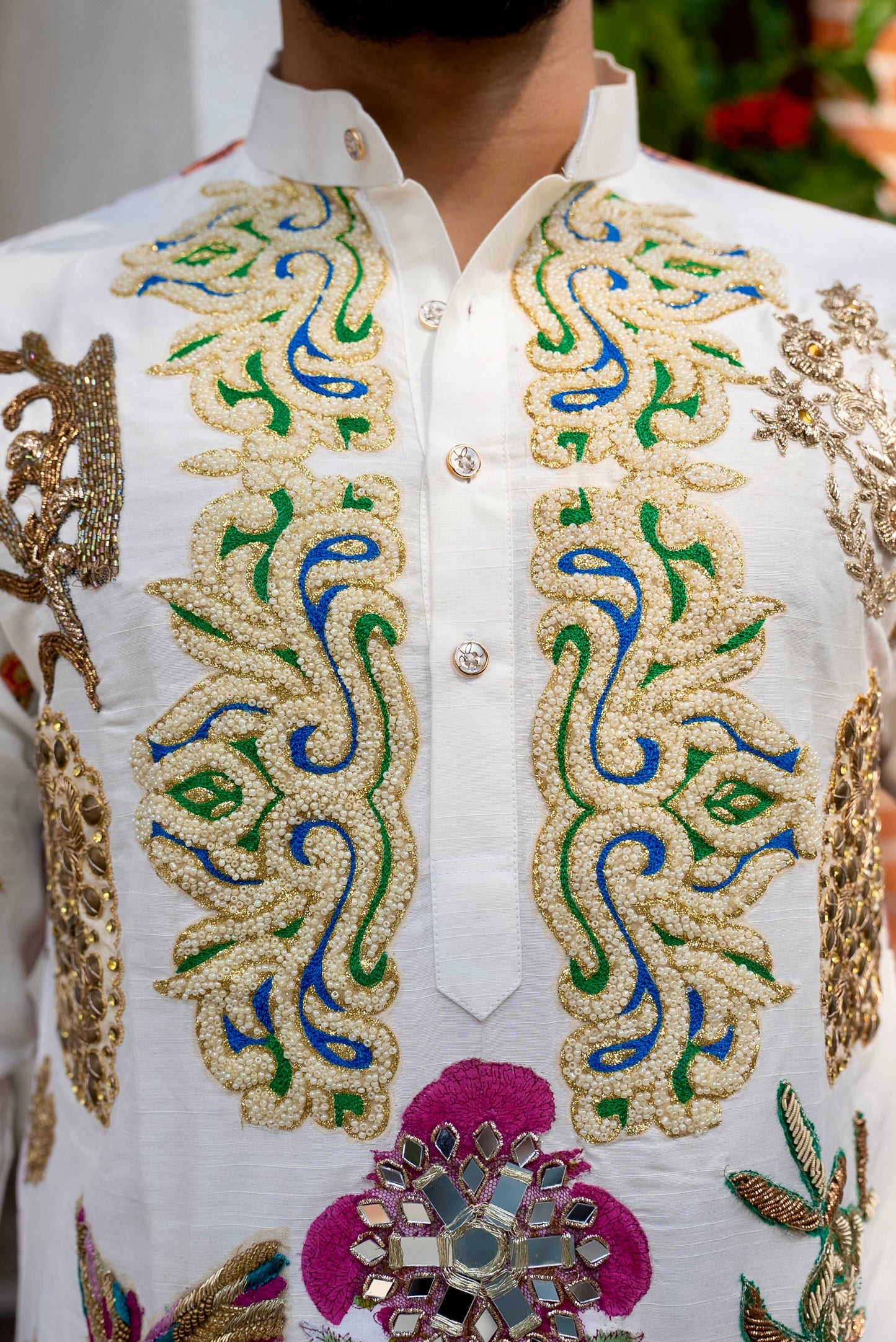 White salt cream multicolour embrioder kurta