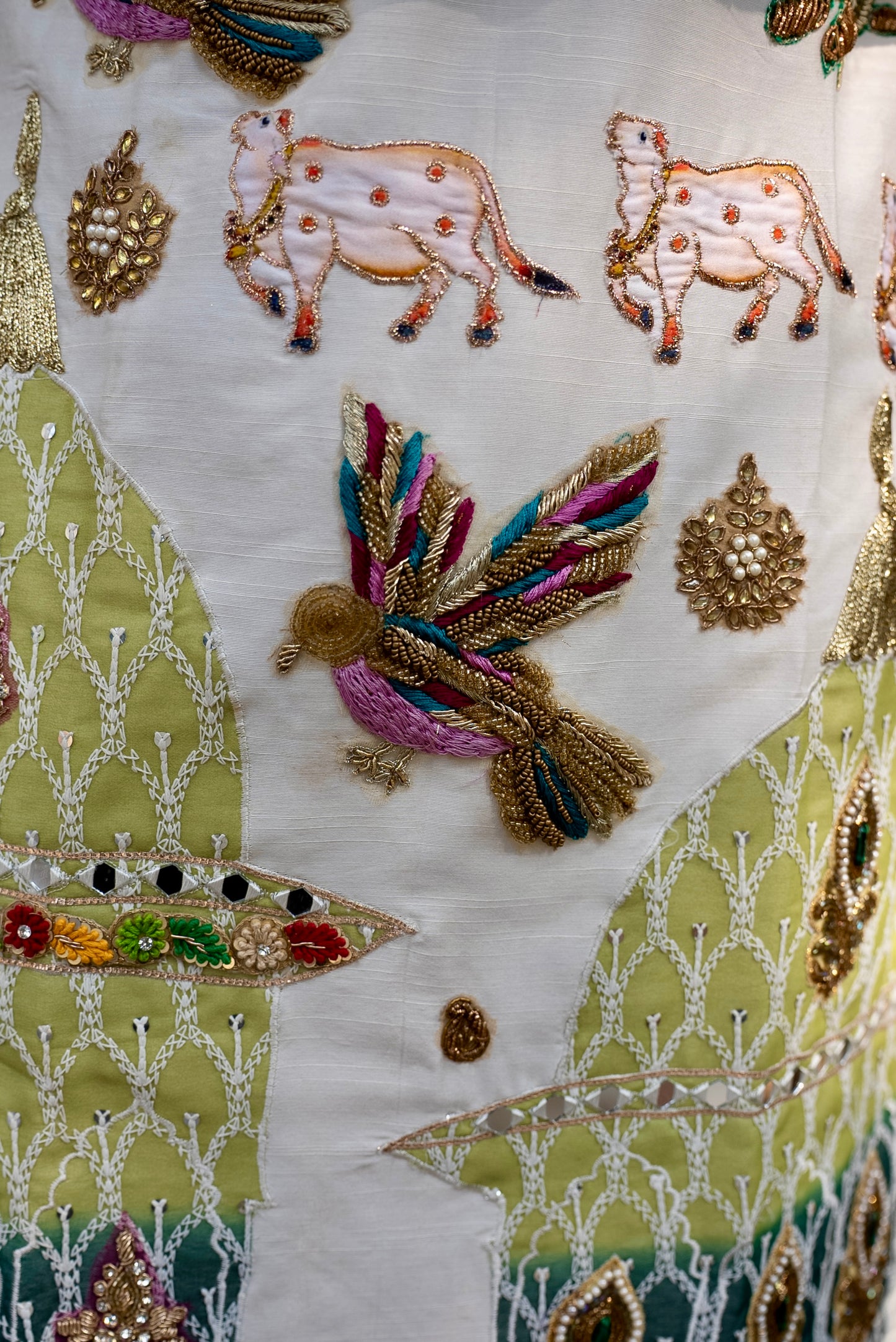 White salt cream multicolour embrioder kurta