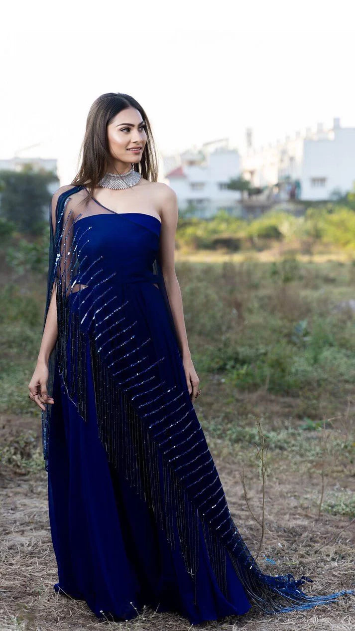 Blue Gown With Cape Tassels