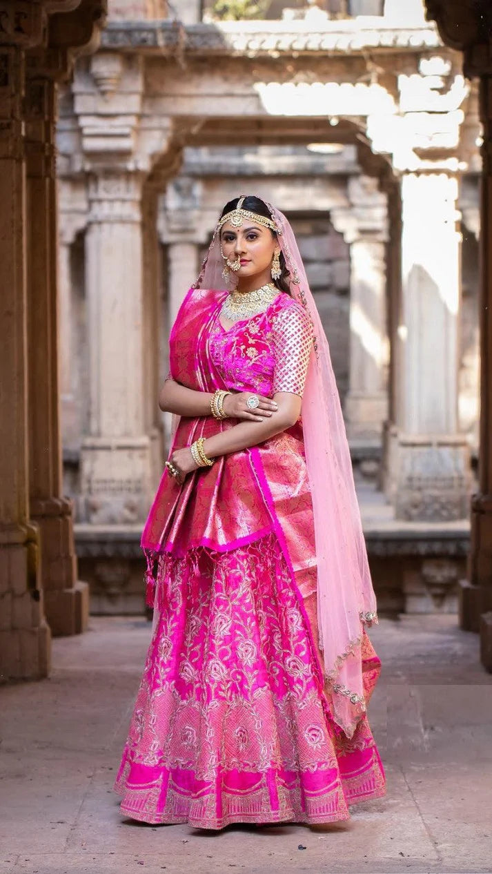 Buy Bridal Pink lehenga With Silk And Net dupatta Online for Party