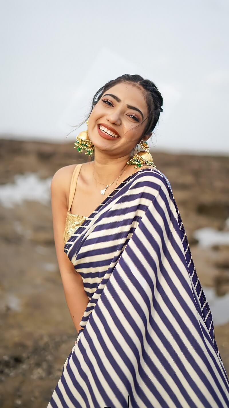 Black And Cream Printed Saree - Kzari - The Design Studio
