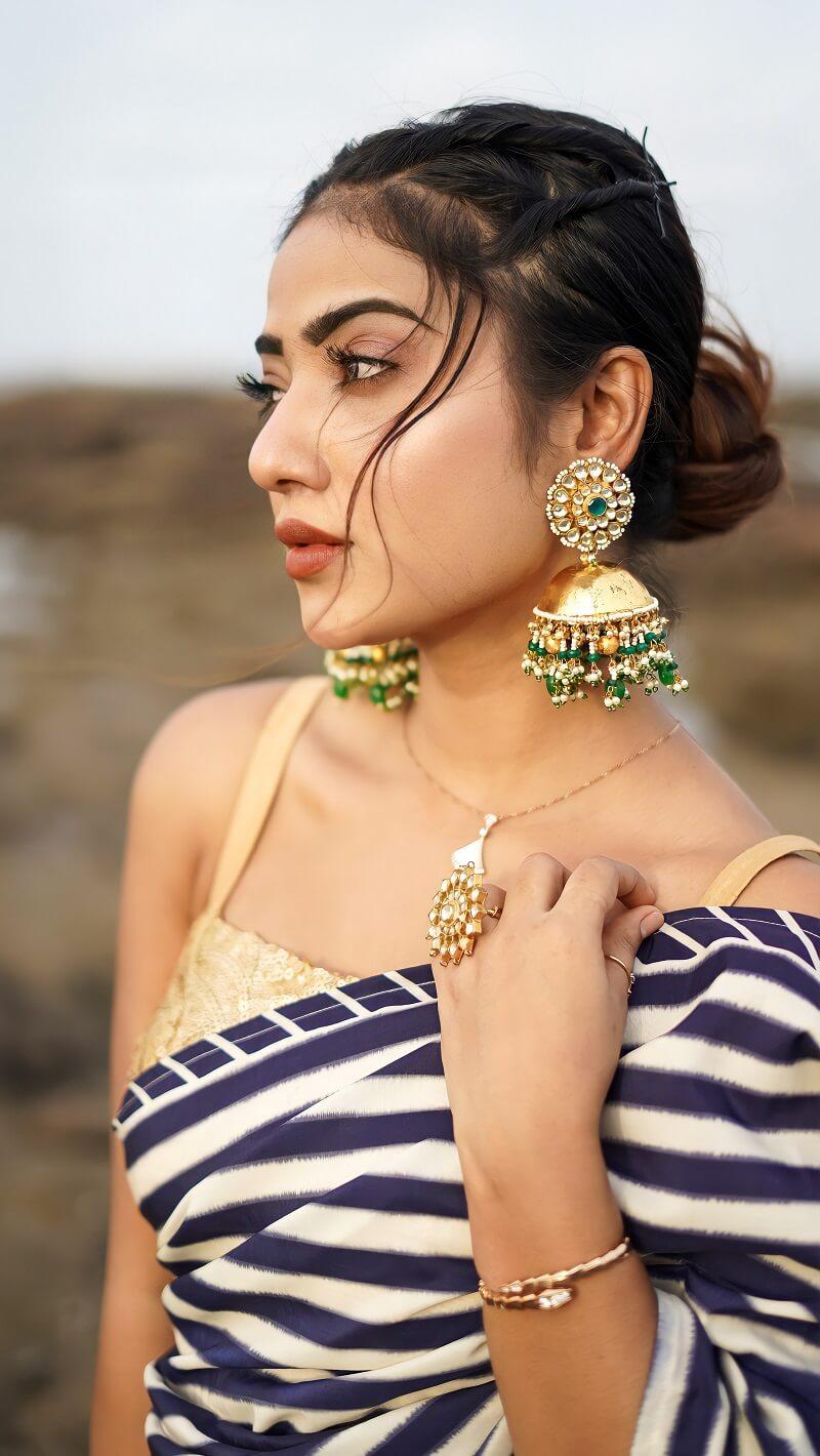 Black And Cream Printed Saree - Kzari - The Design Studio