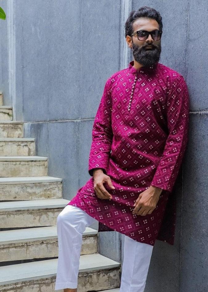 Wine Georgette Silk Kurta - Kzari - The Design Studio